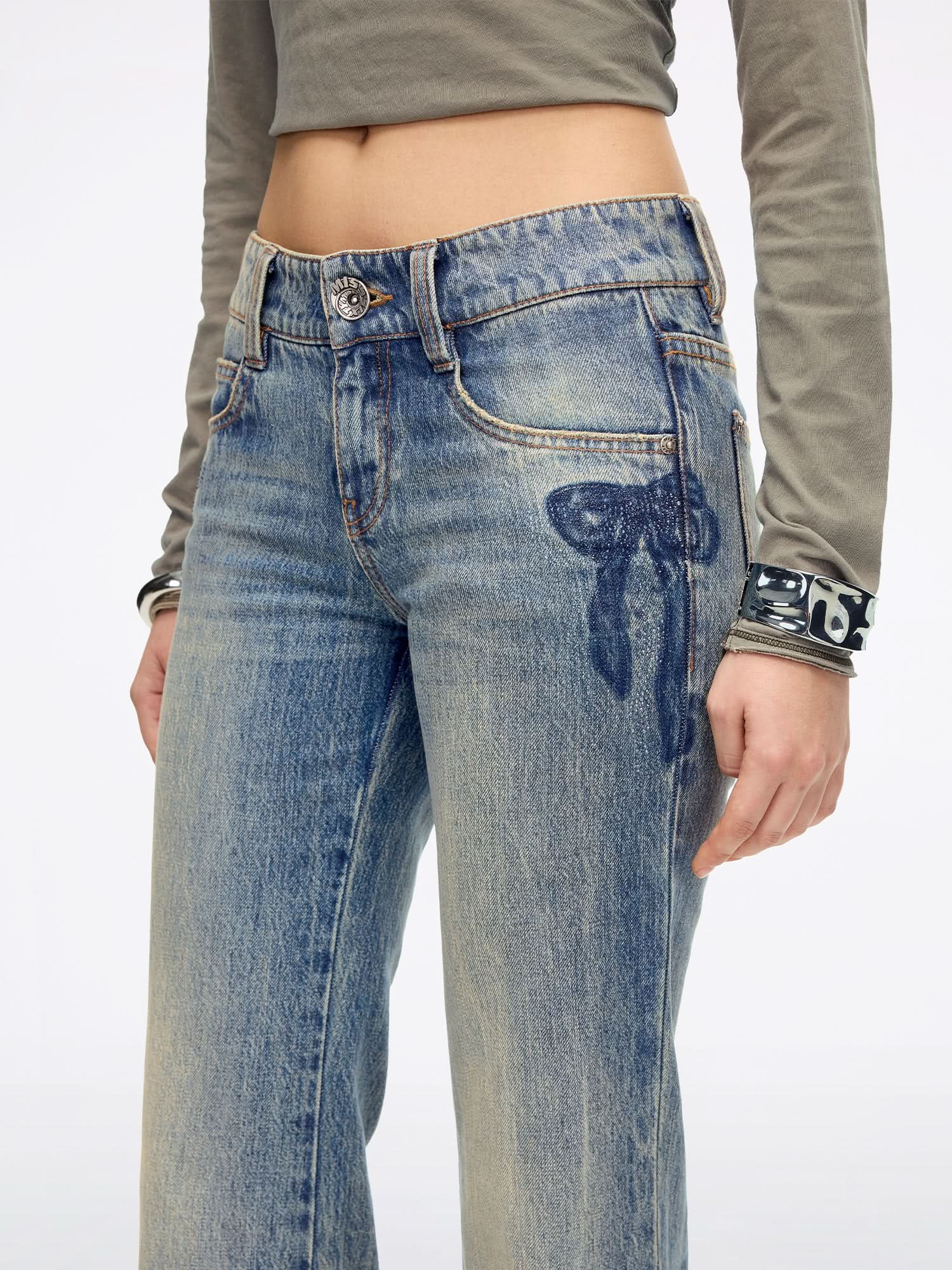 Rhinestone-Embellished Flared Jeans