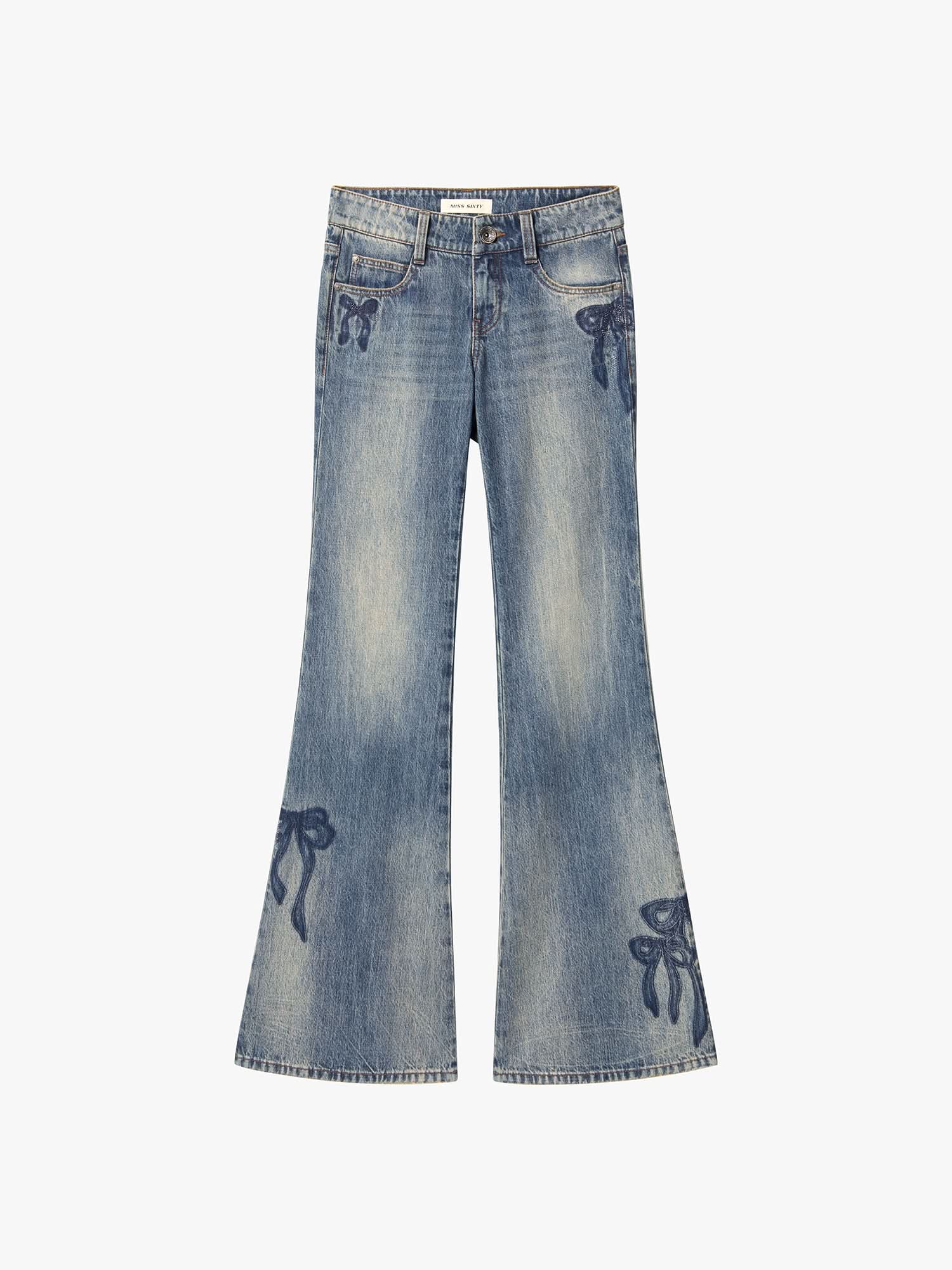 Rhinestone-Embellished Flared Jeans