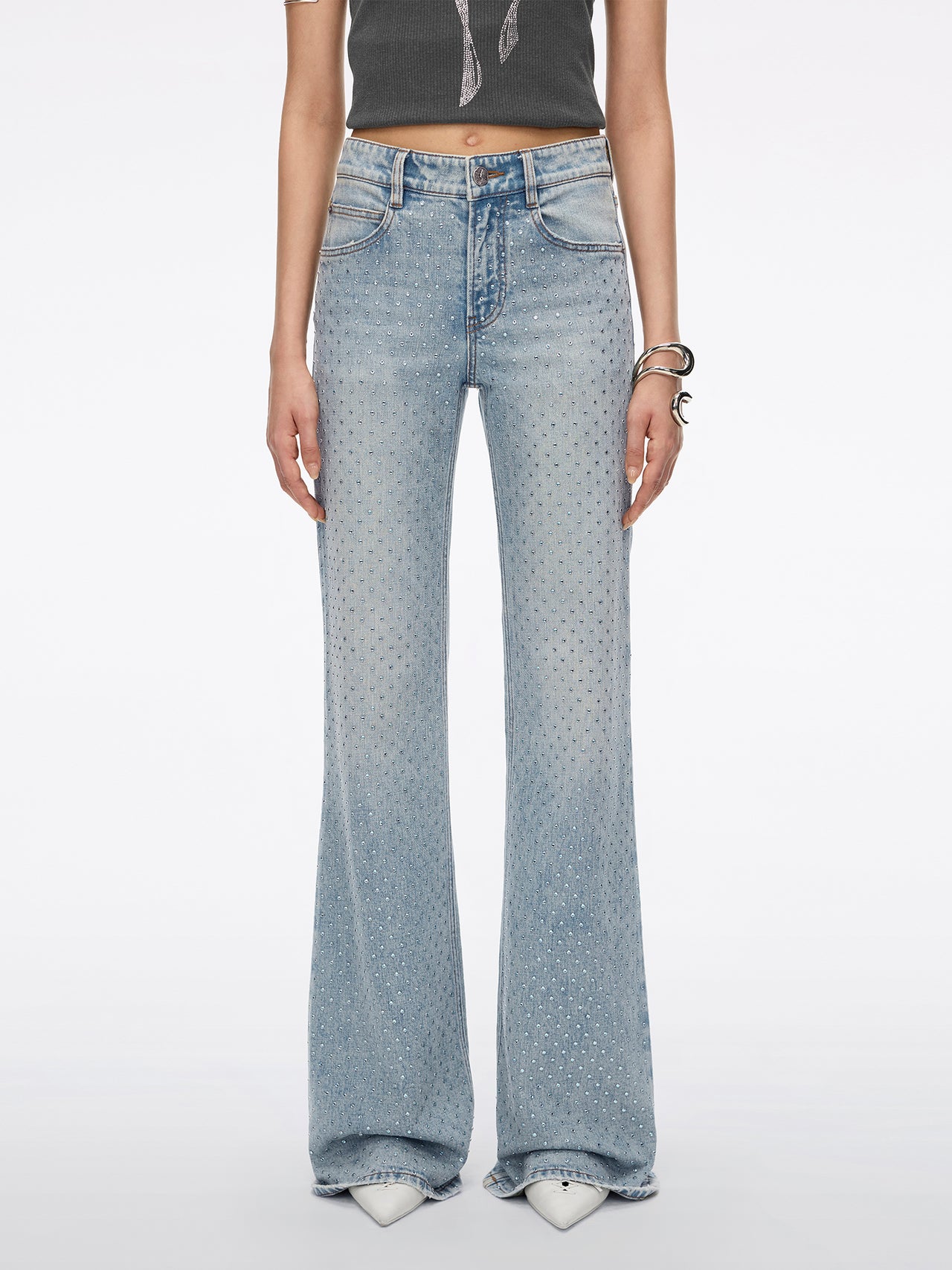 Rhinestone-Embellished Flared Jeans