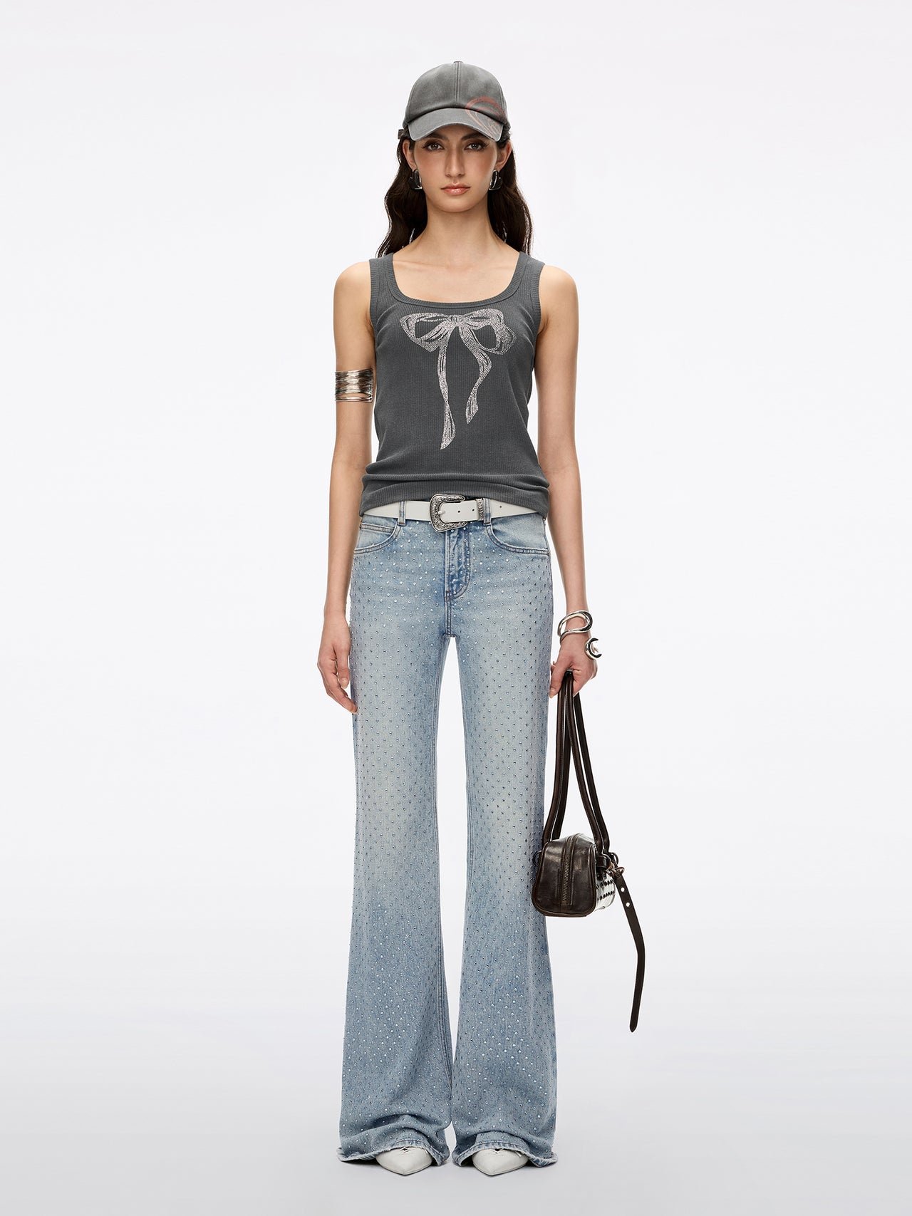 Rhinestone-Embellished Flared Jeans