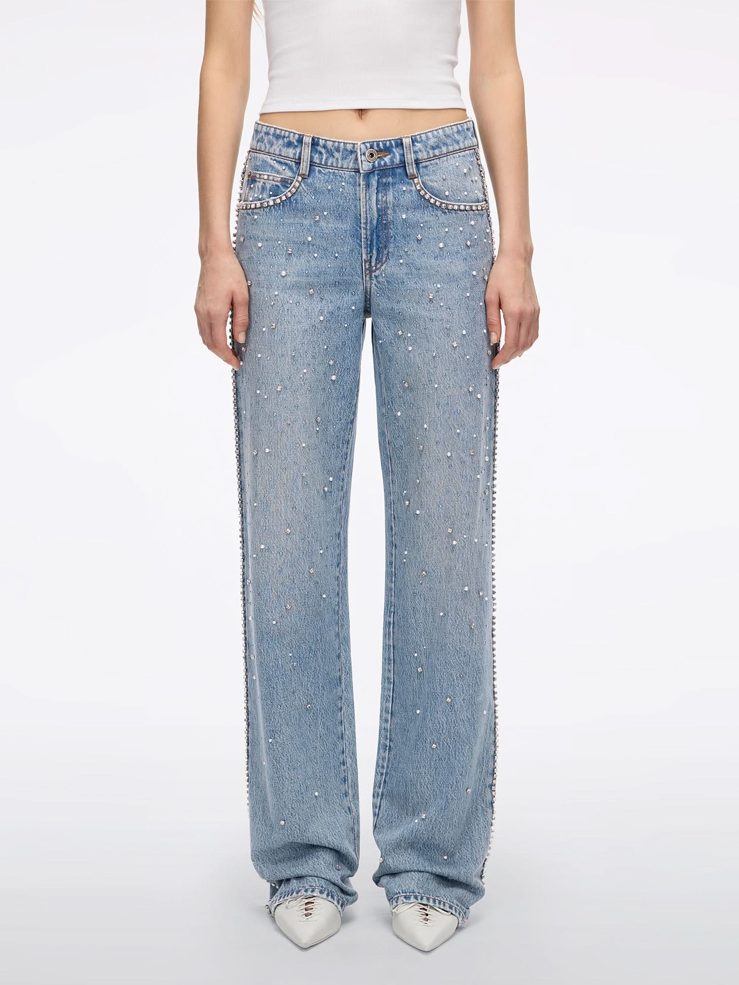 Pearl Rhinestone Denim Jeans