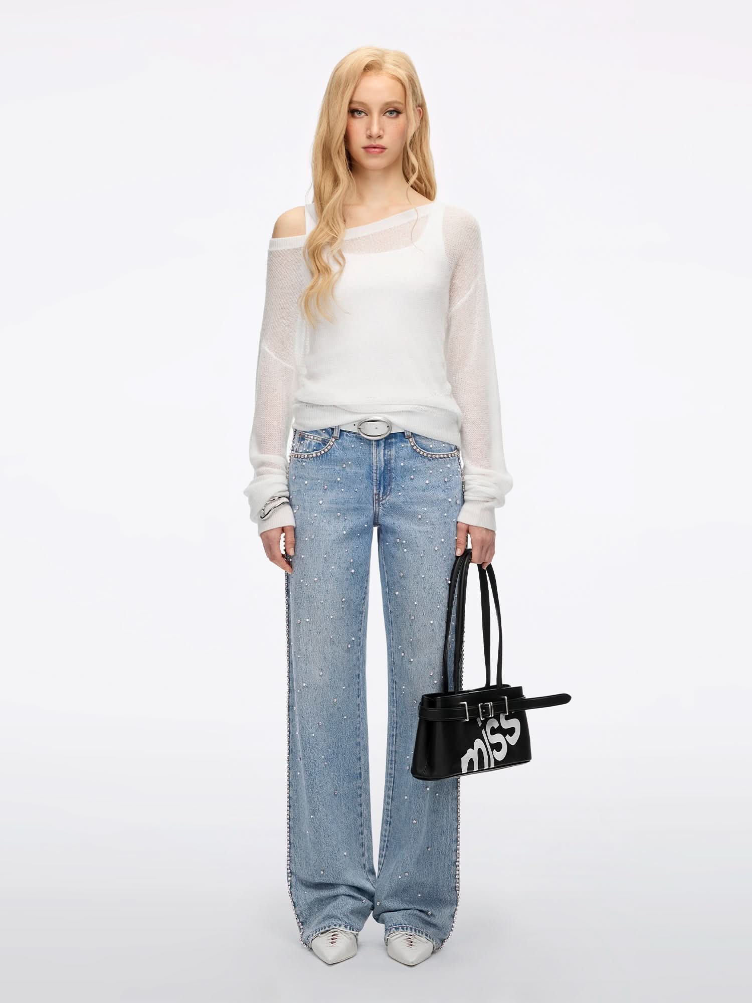 Pearl Rhinestone Denim Jeans
