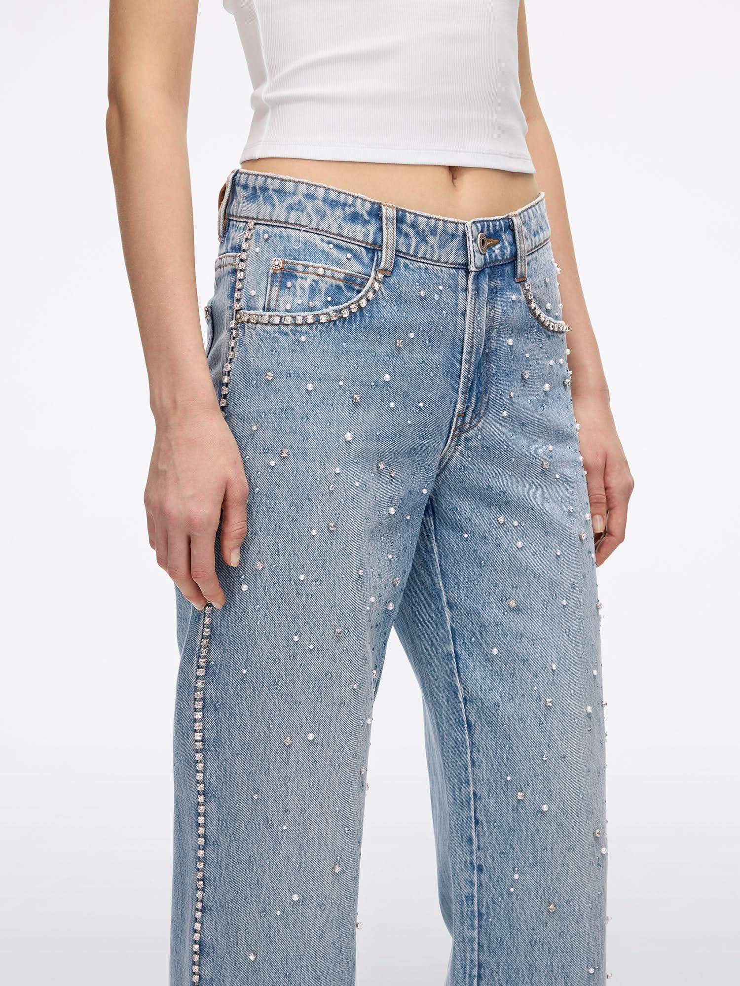 Pearl Rhinestone Denim Jeans