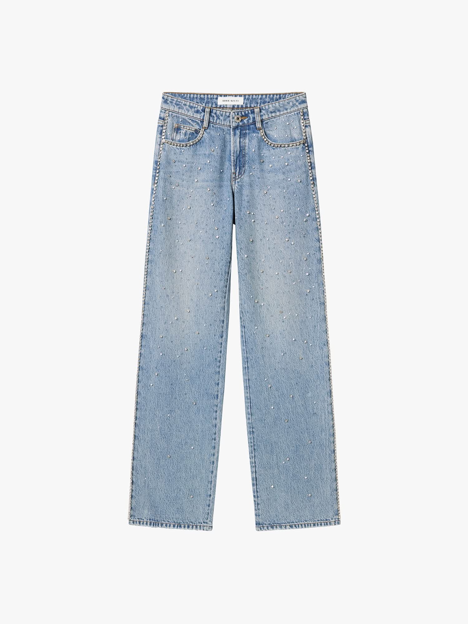 Pearl Rhinestone Denim Jeans