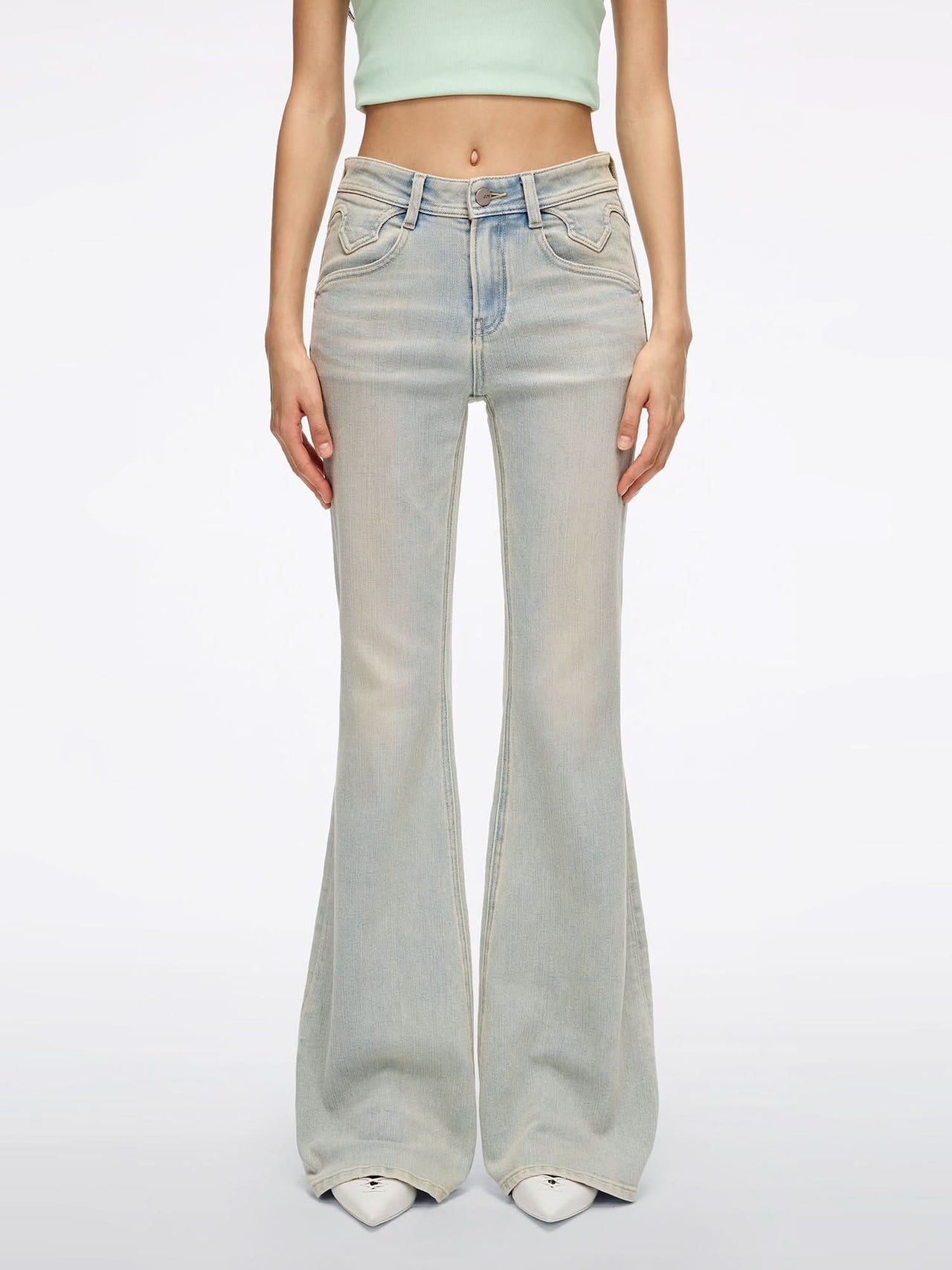 Distressed Flared Denim Jeans-BELLA