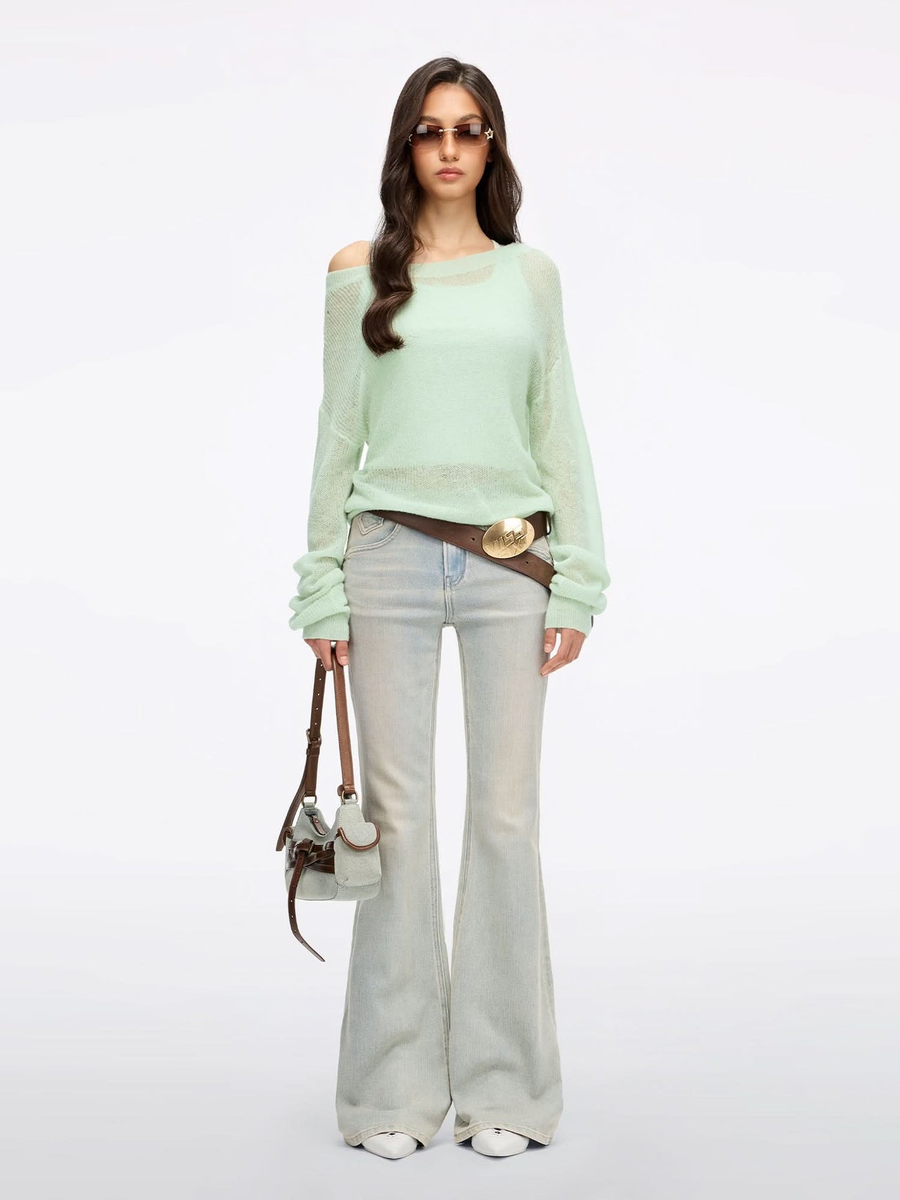 Distressed Flared Denim Jeans-BELLA