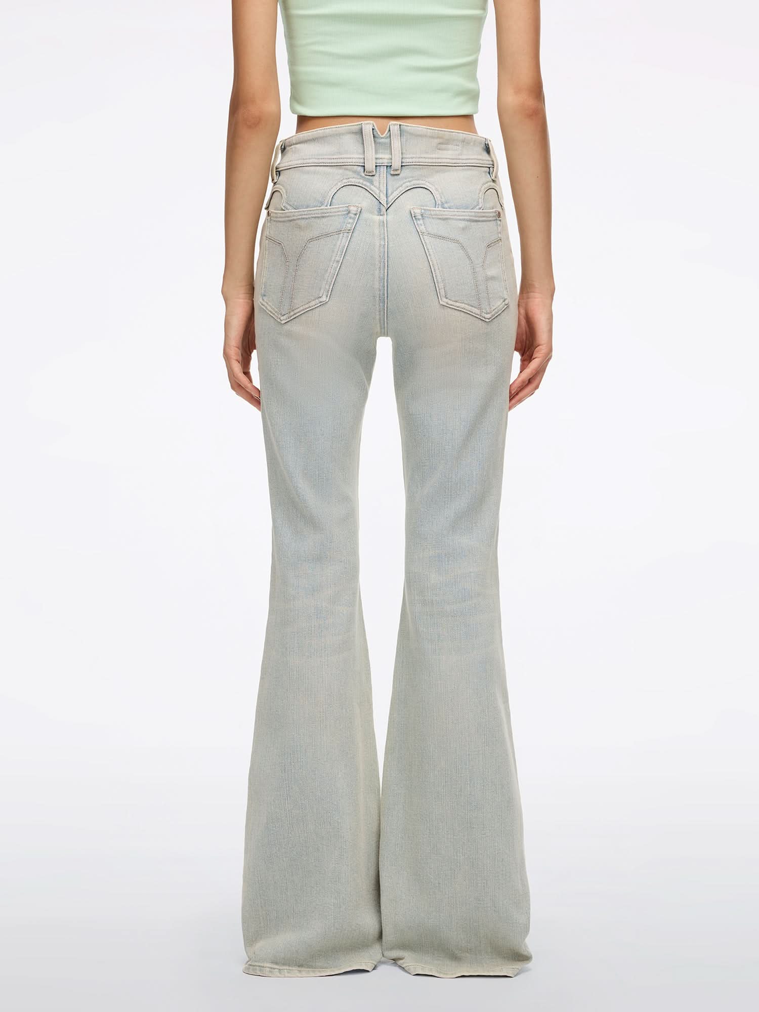 Distressed Flared Denim Jeans-BELLA