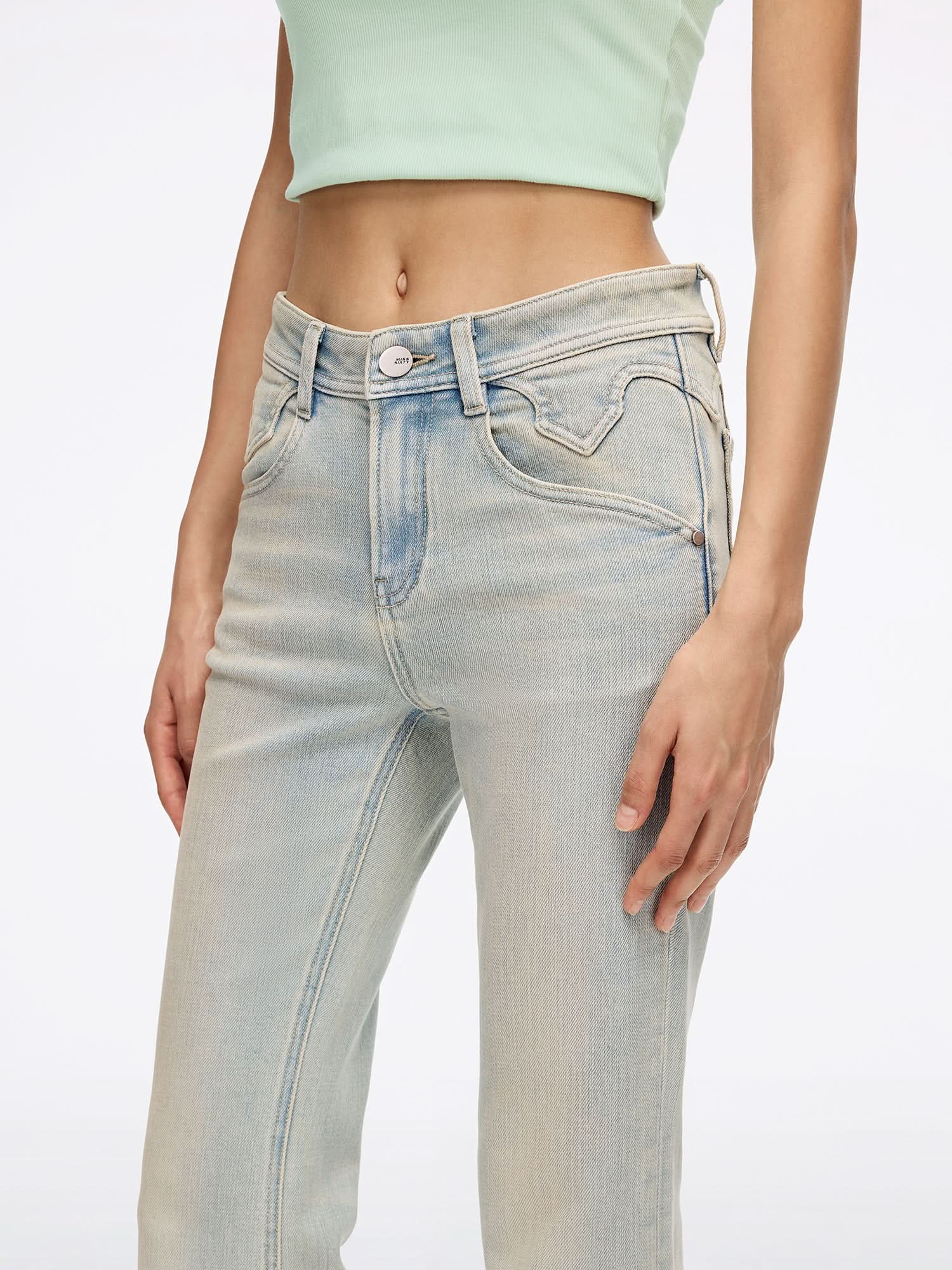 Distressed Flared Denim Jeans-BELLA