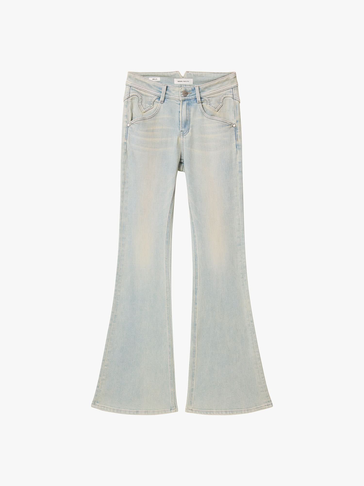 Distressed Flared Denim Jeans-BELLA