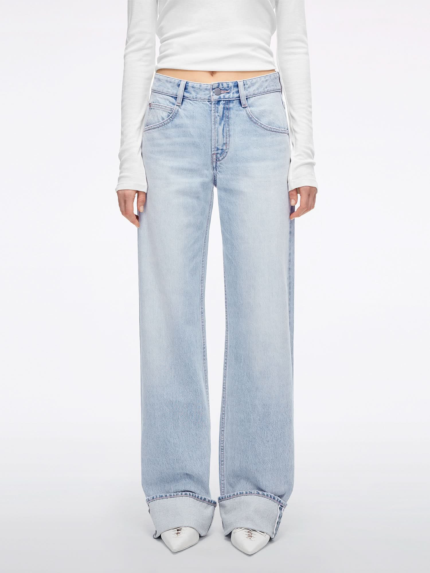 Distressed Straight-Leg Jeans