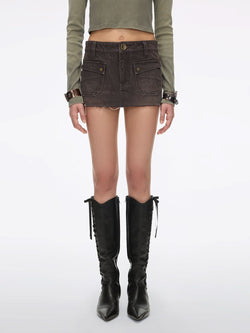 Leather-Paneled Denim Skort