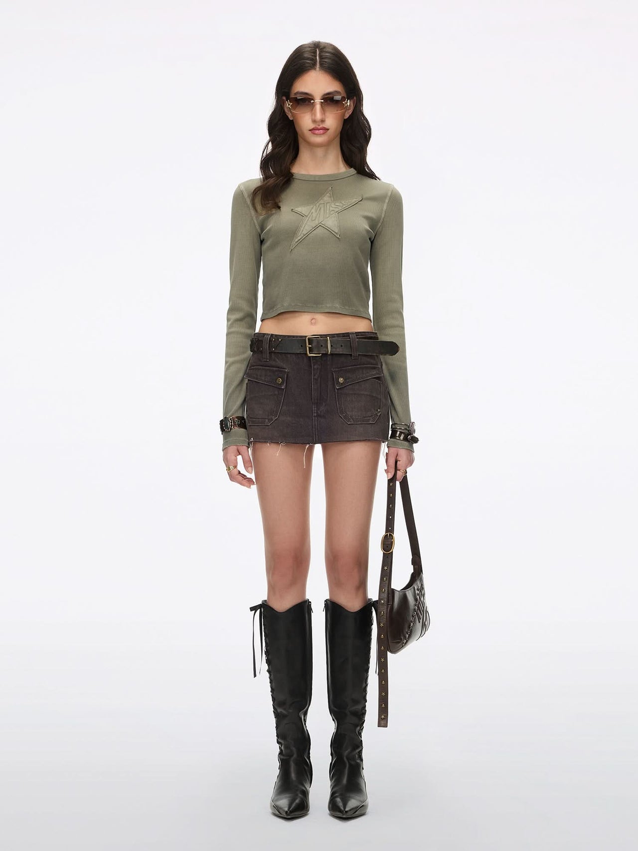 Leather-Paneled Denim Skort