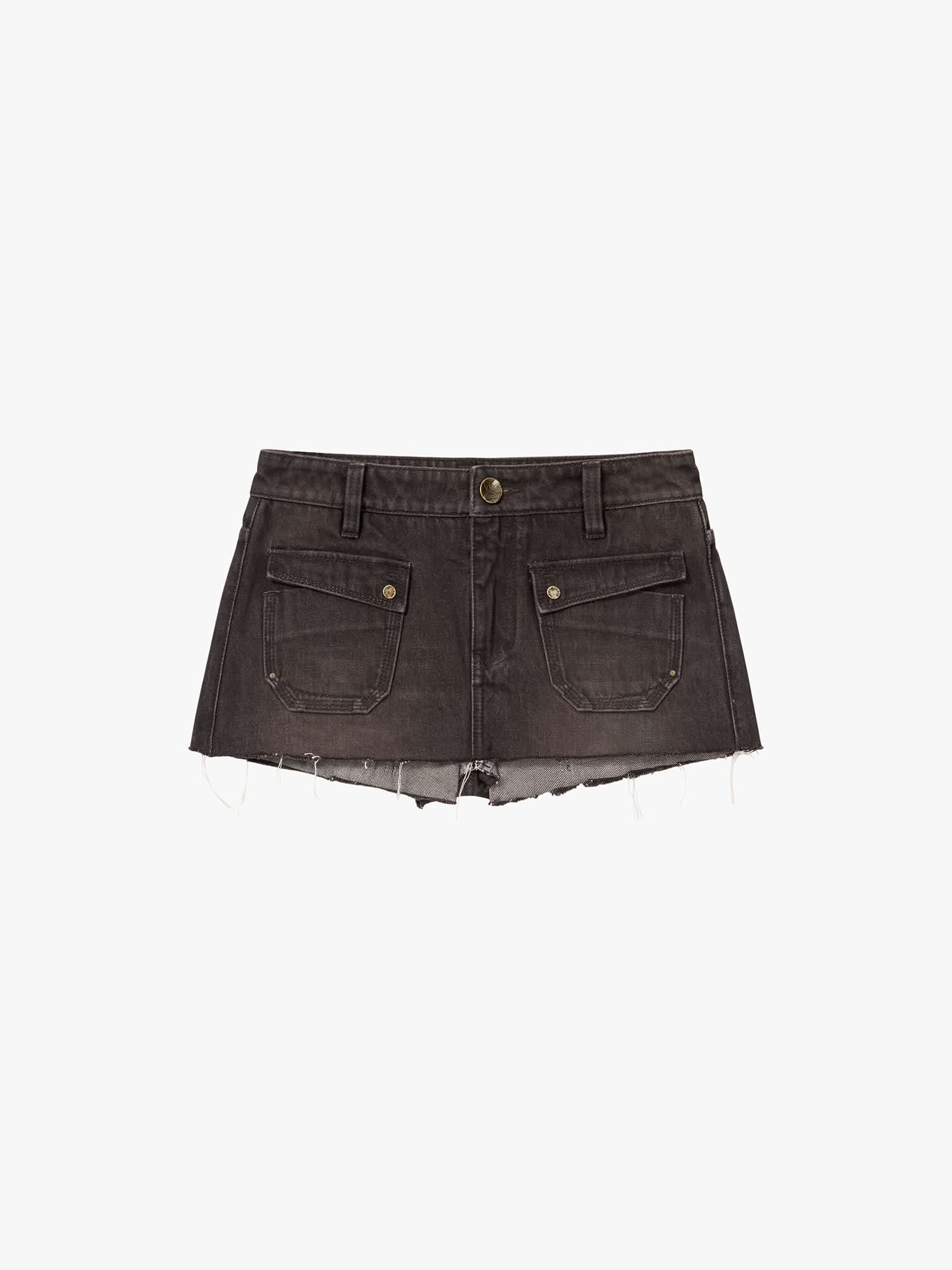 Leather-Paneled Denim Skort