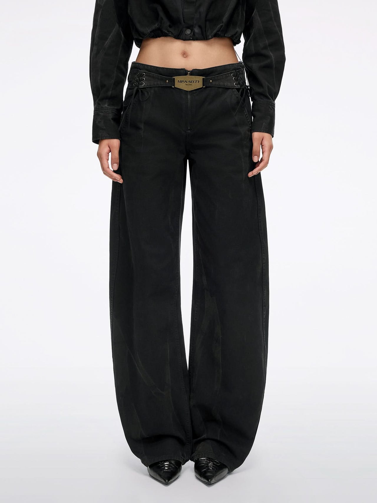 Metal-Plate Curved-Cut Pants