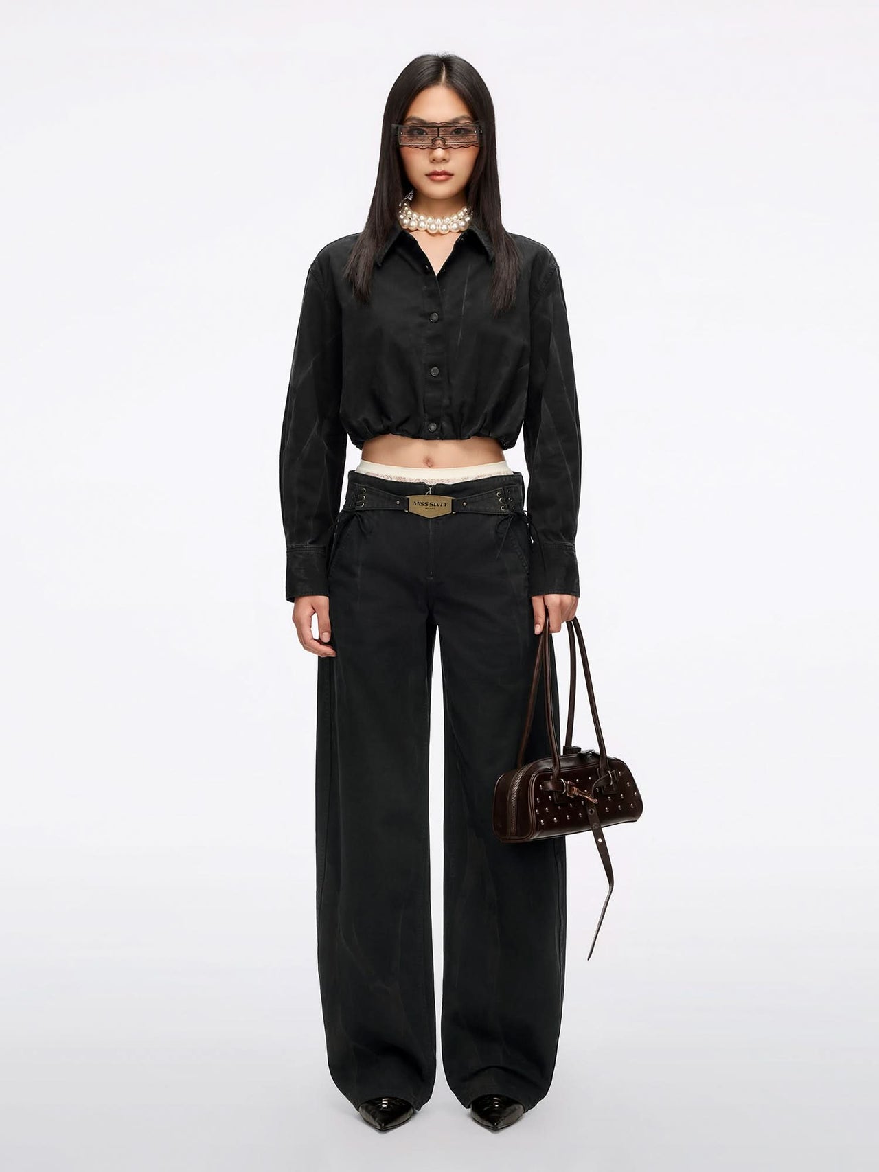 Metal-Plate Curved-Cut Pants