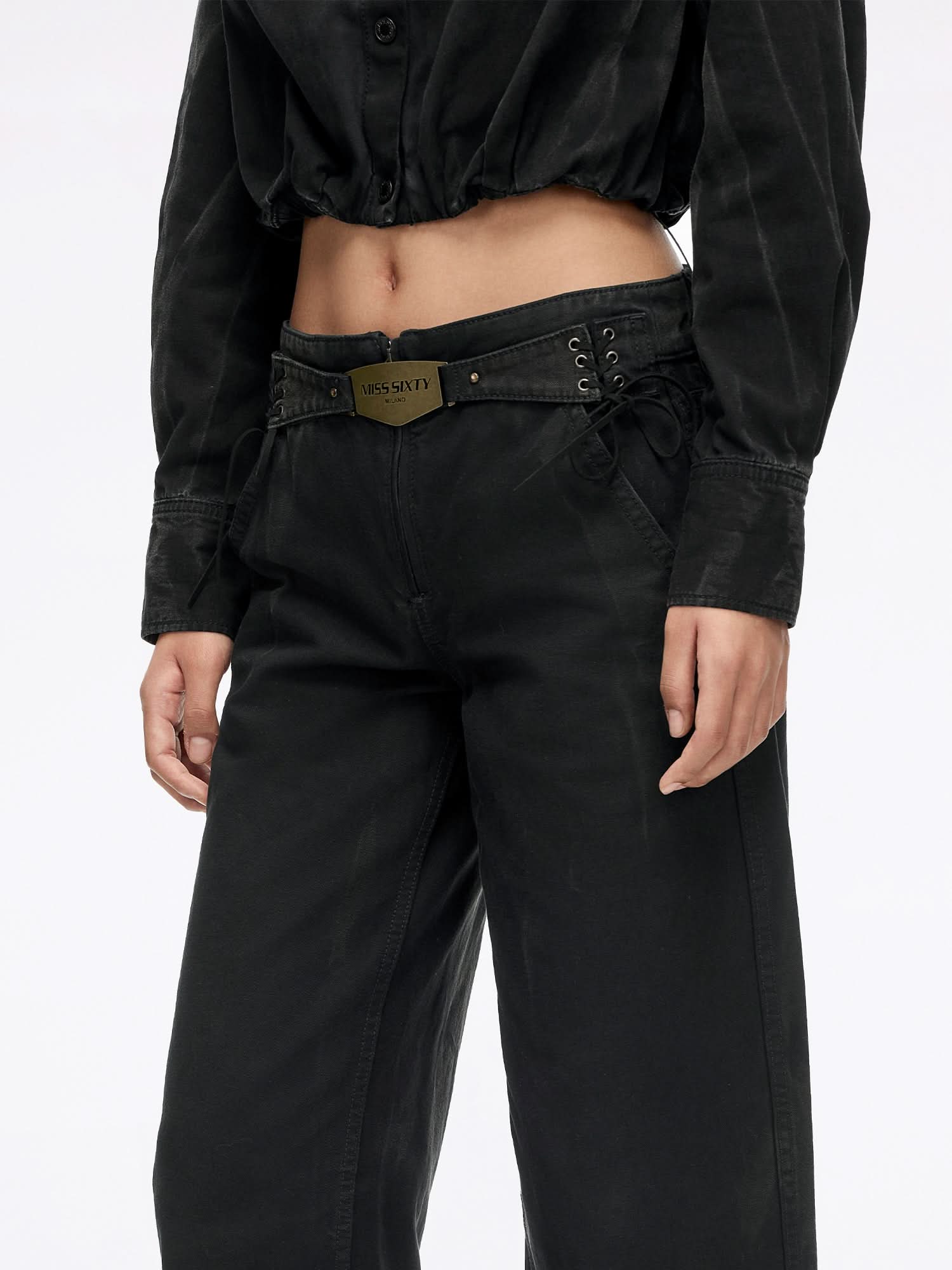 Metal-Plate Curved-Cut Pants