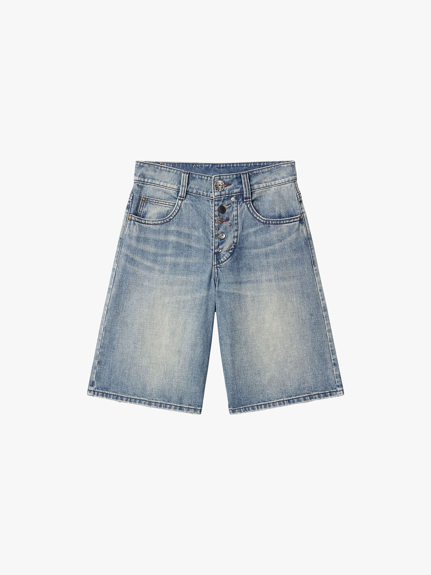 Multi-Button Denim Shorts