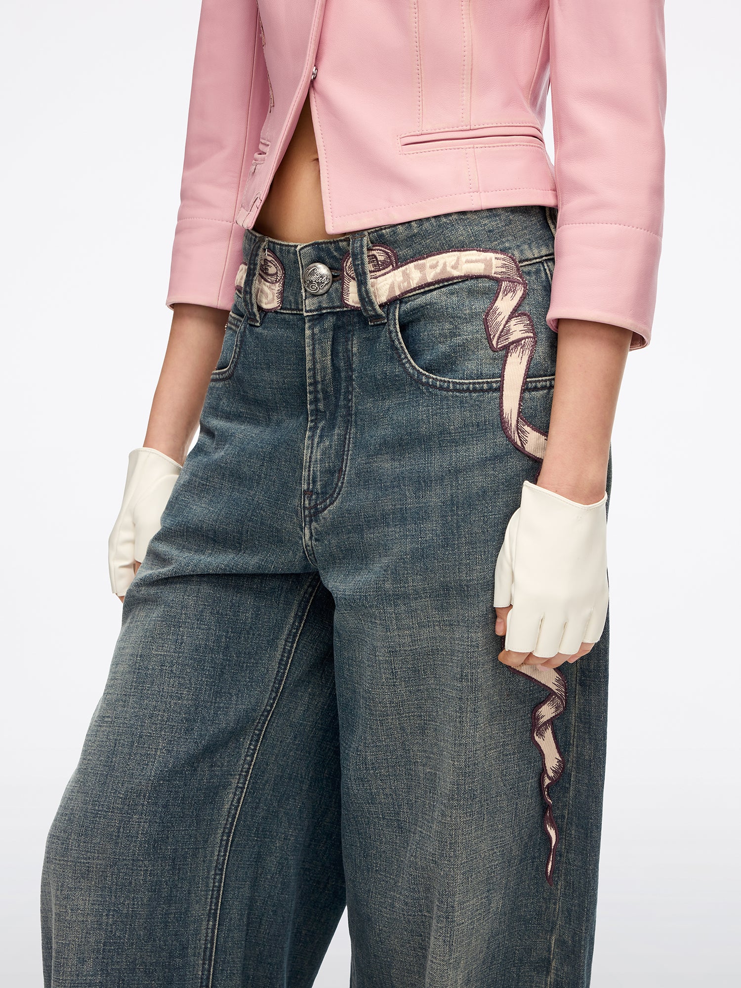 Embroidered Wide-Leg Jeans