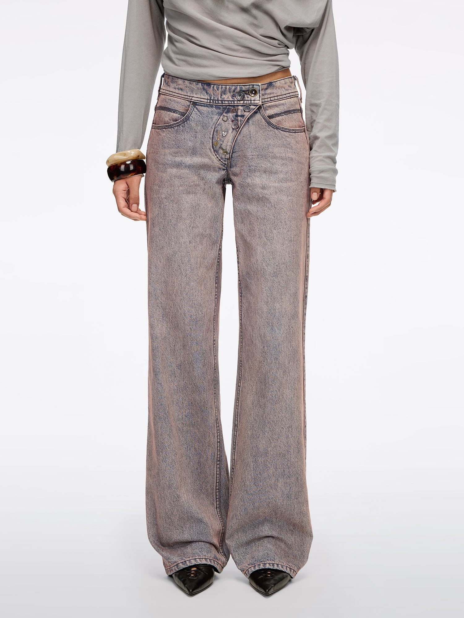 Multi-Button Straight-Leg Jeans
