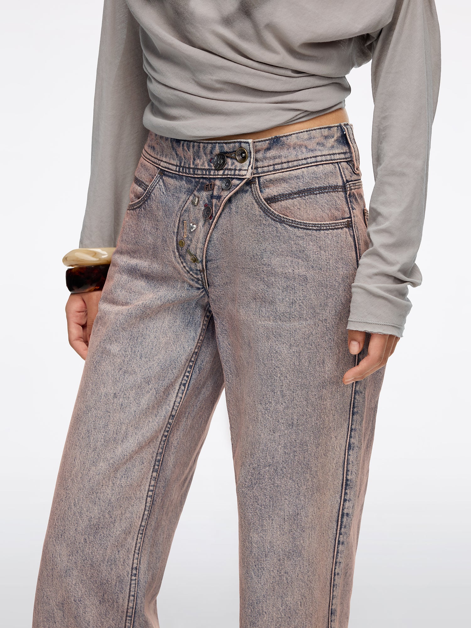 Multi-Button Straight-Leg Jeans