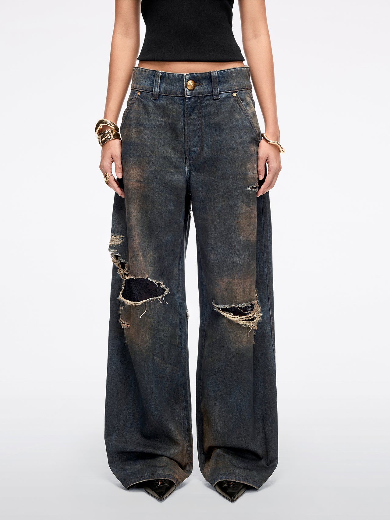 Distressed Wide-Leg Jeans