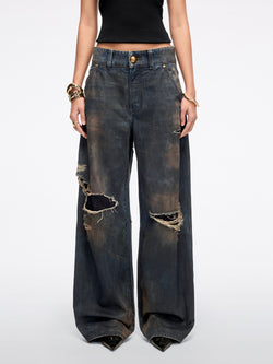 Distressed Wide-Leg Jeans