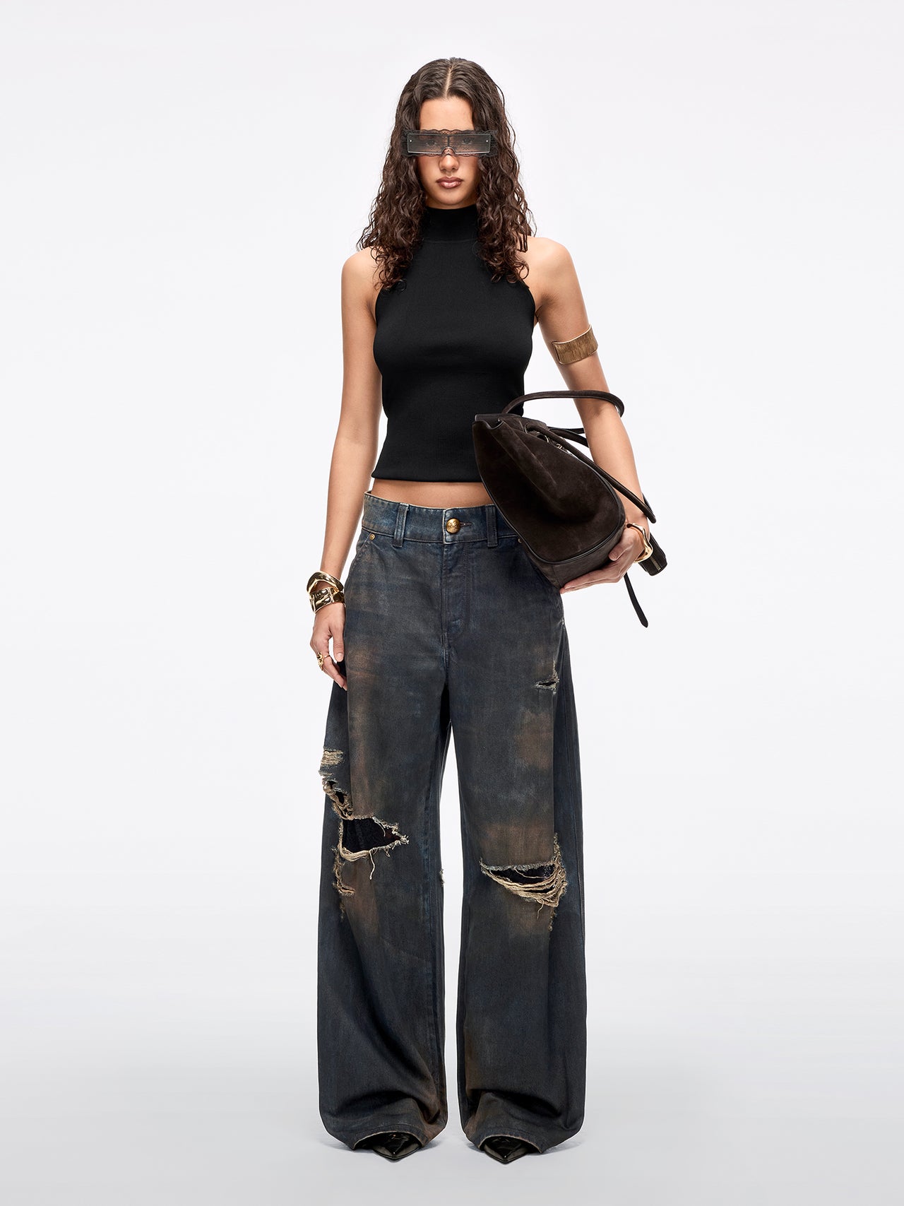 Distressed Wide-Leg Jeans