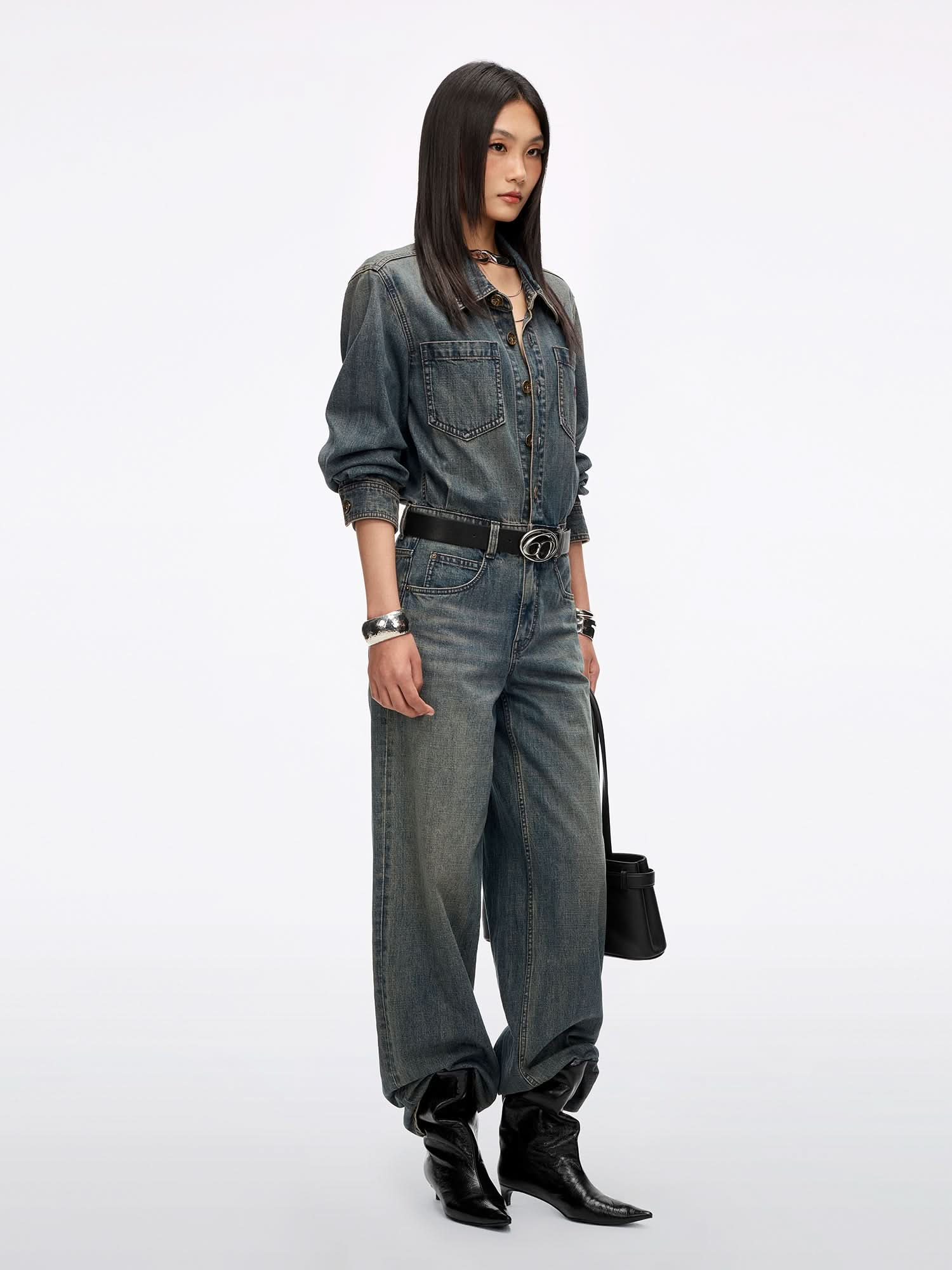 Distressed Denim Jumpsuit