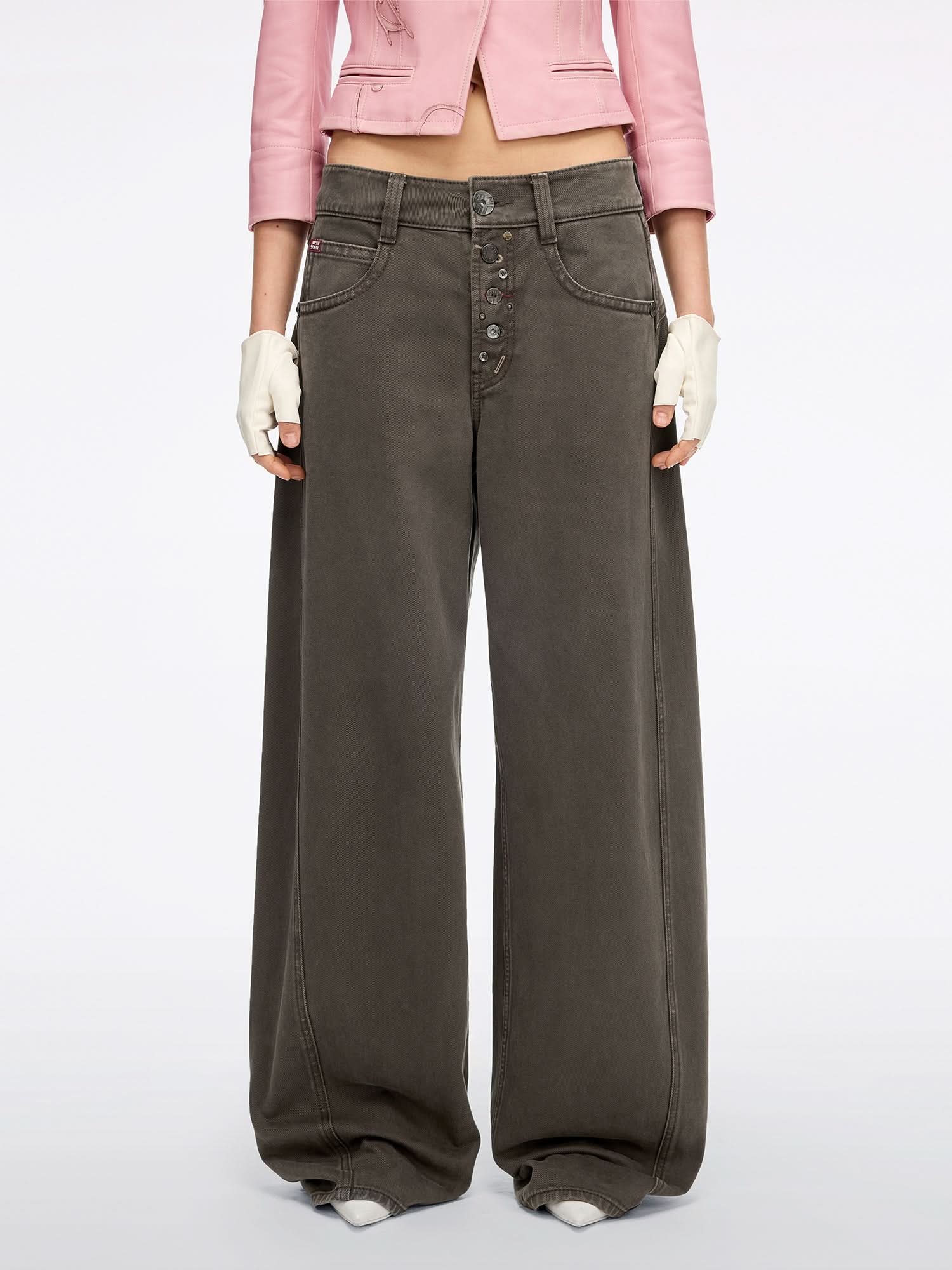 Multi-Button Jeans - FUSCOUS BROWN / 30 / 23