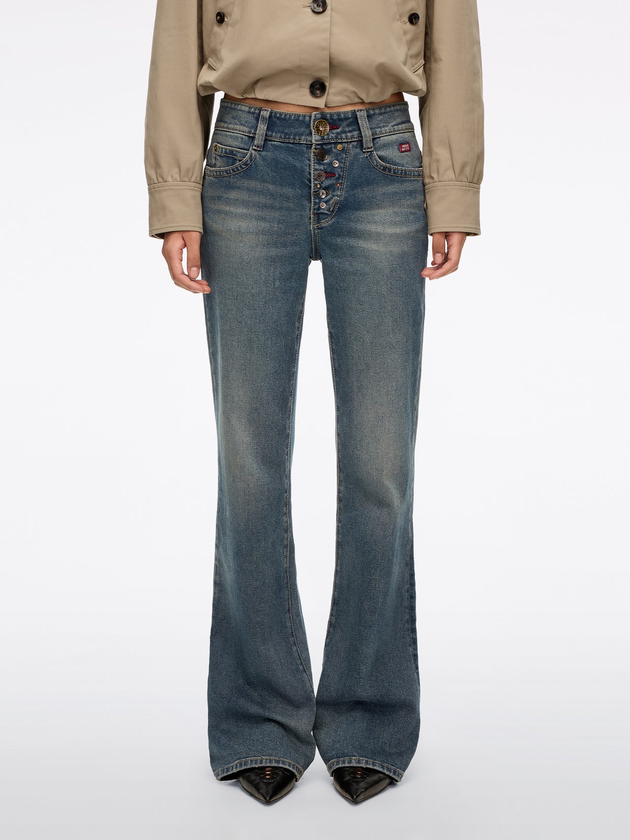 Multi-Button Flared Jeans