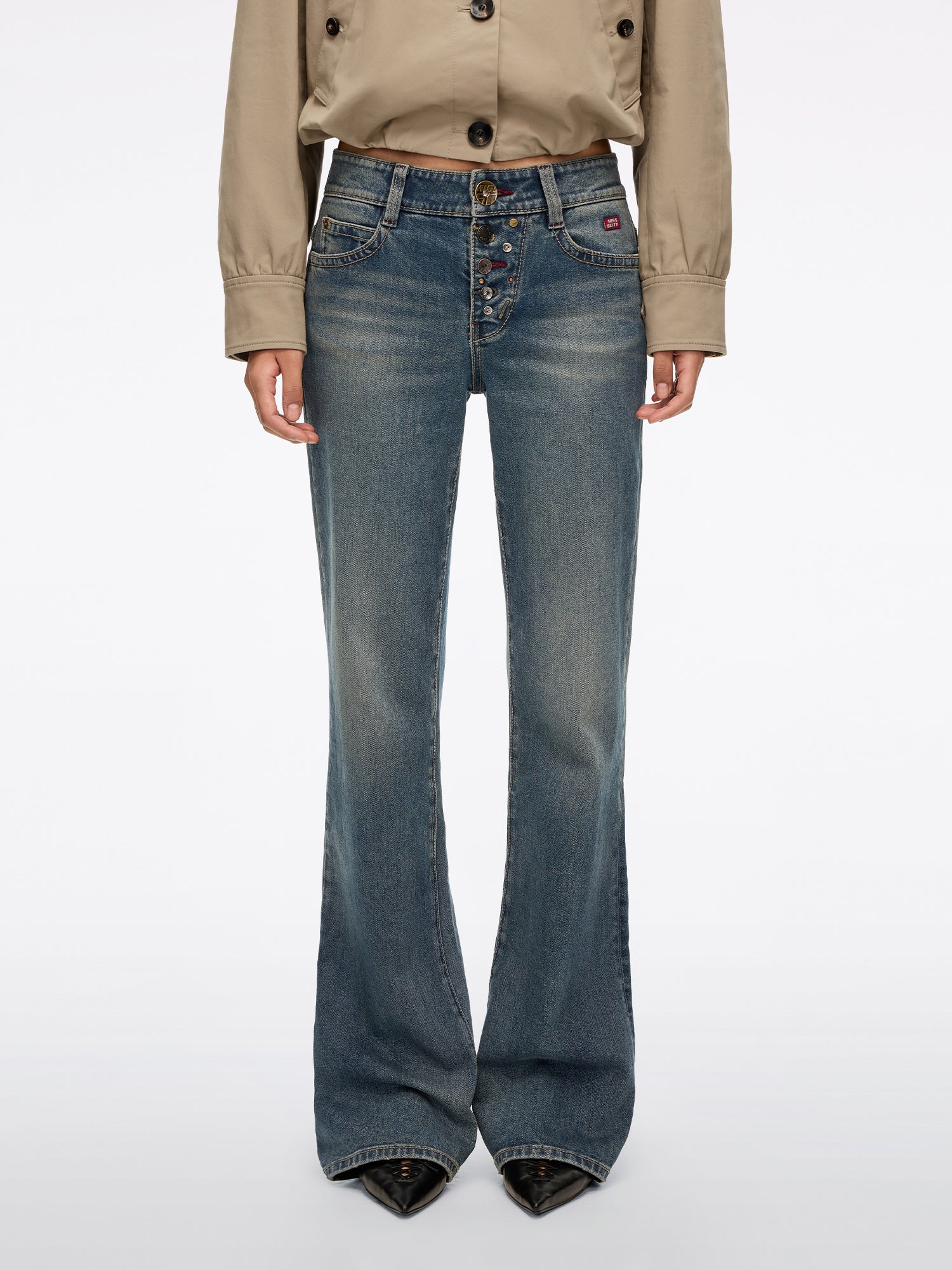 Multi-Button Flared Jeans