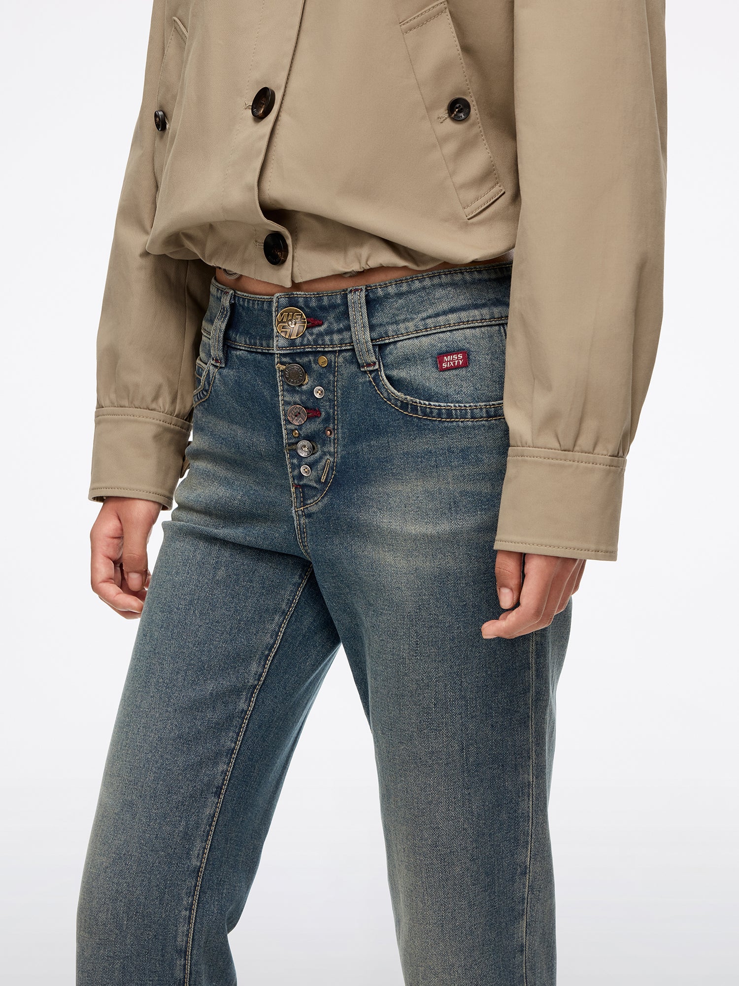 Multi-Button Flared Jeans