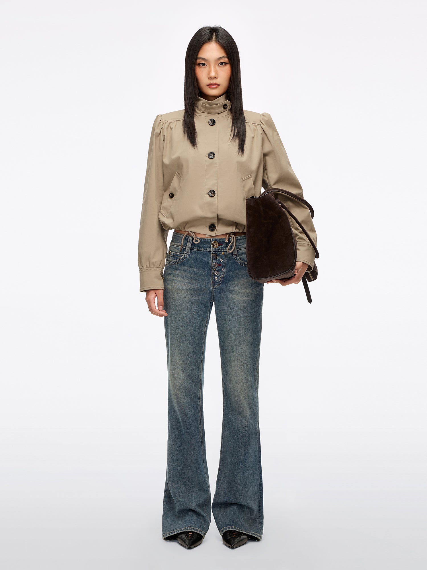 Multi-Button Flared Jeans