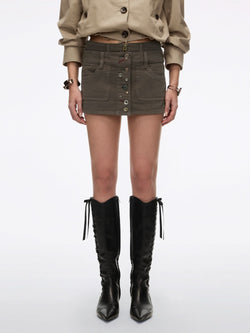 Multi-button Denim Skirt Culottes