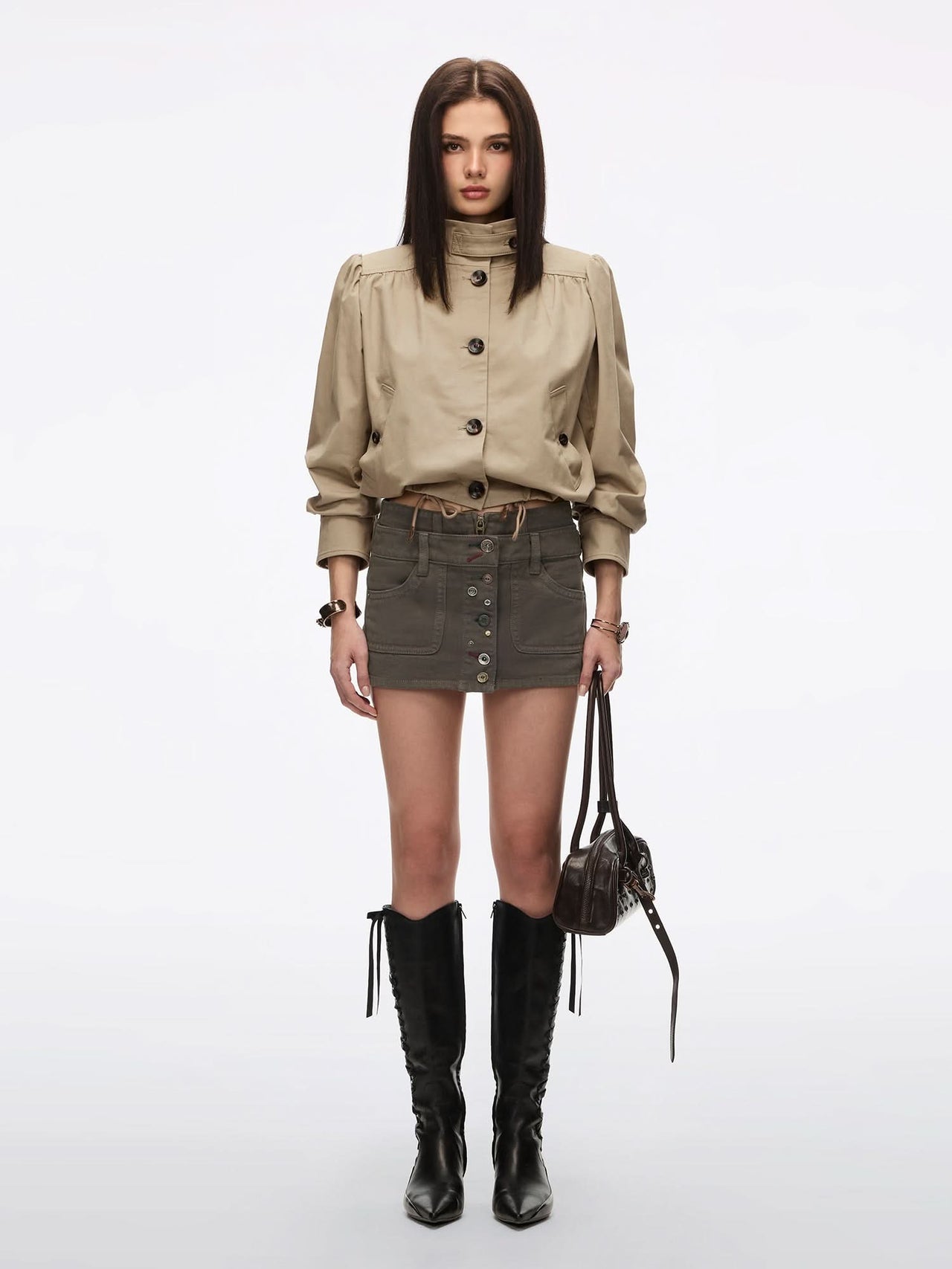 Multi-button Denim Skirt Culottes