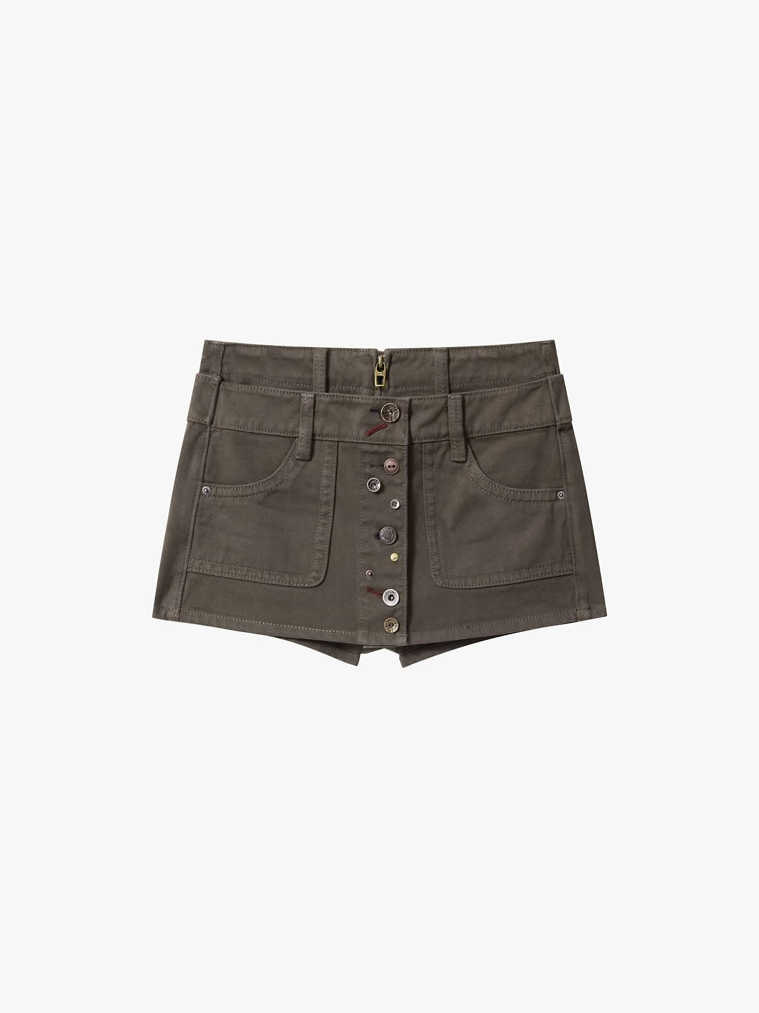 Multi-button Denim Skirt Culottes