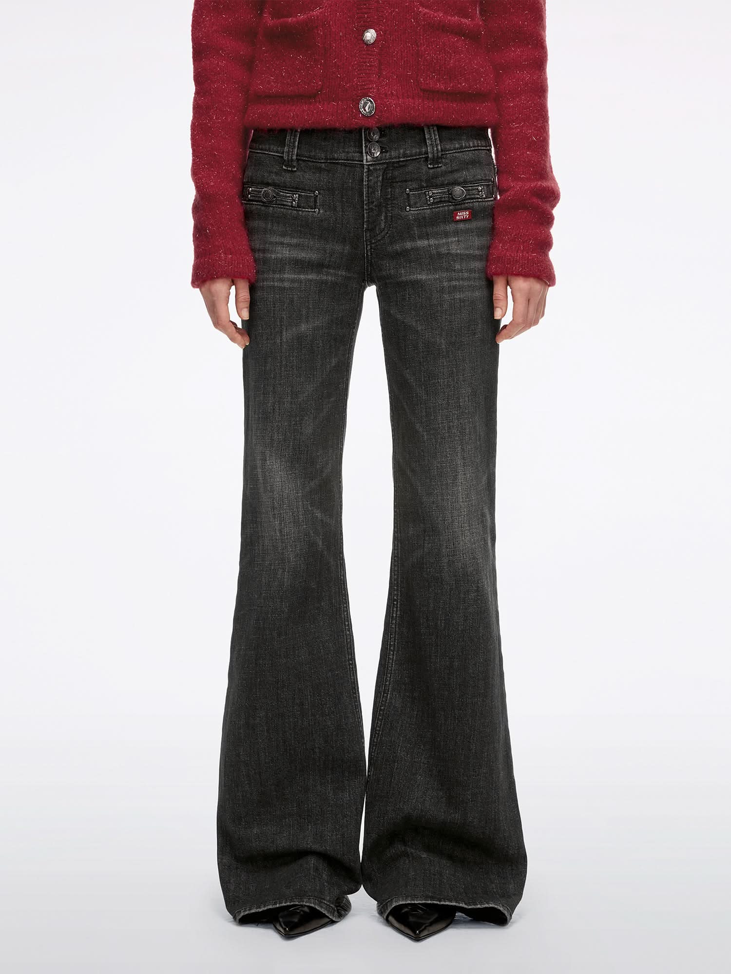 Double-Button Flared Jeans