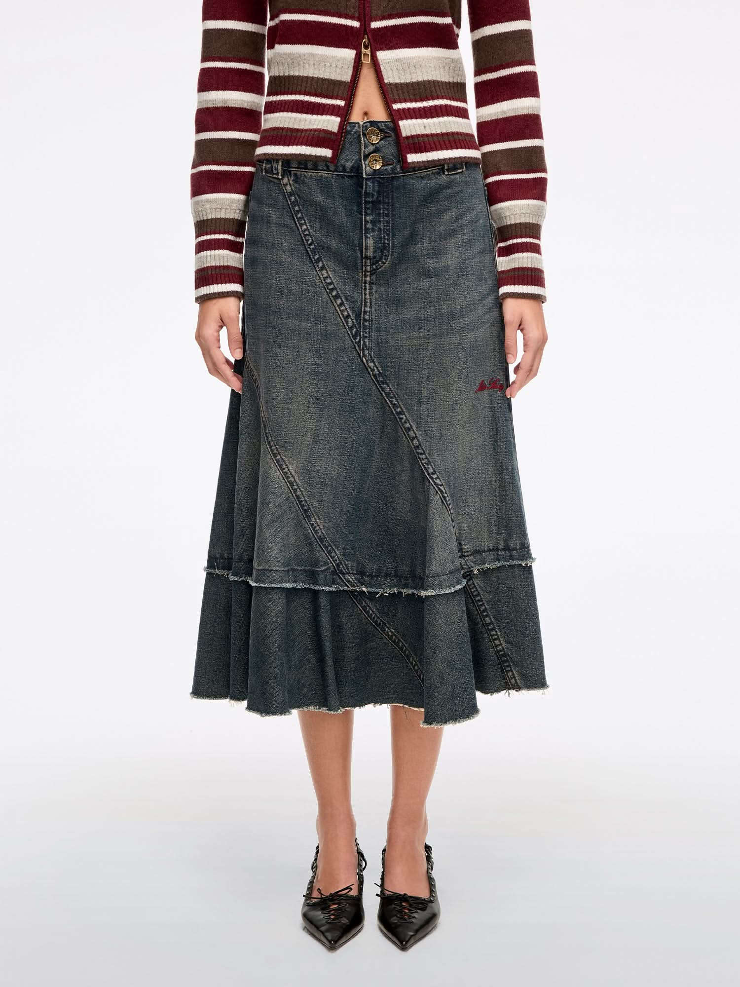 Patchwork Denim Maxi Skirt