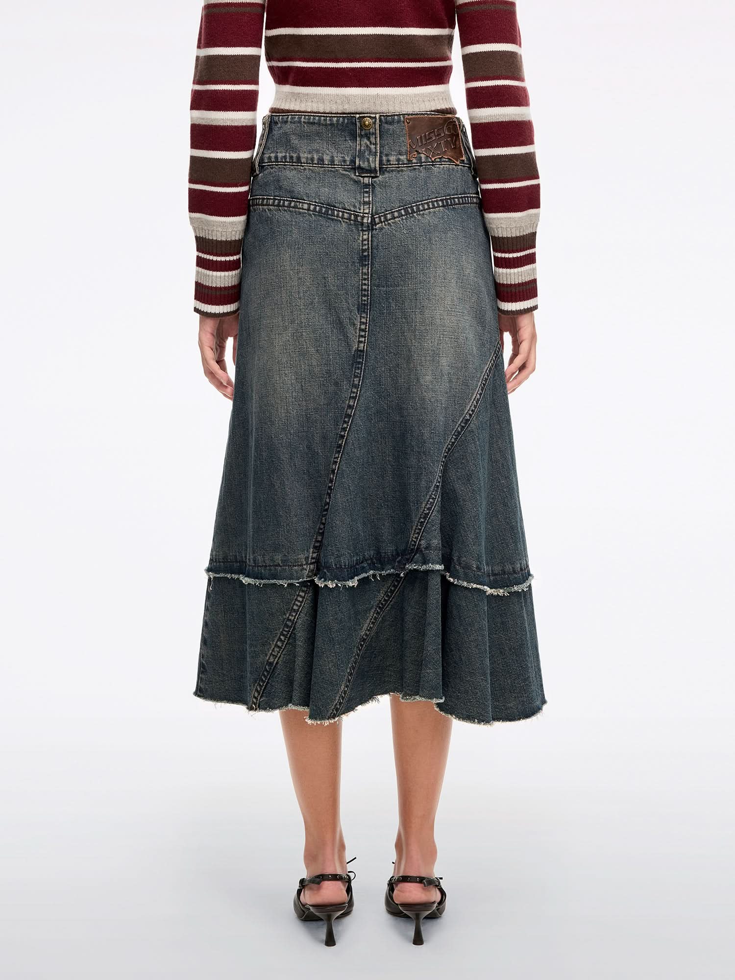 Patchwork Denim Maxi Skirt