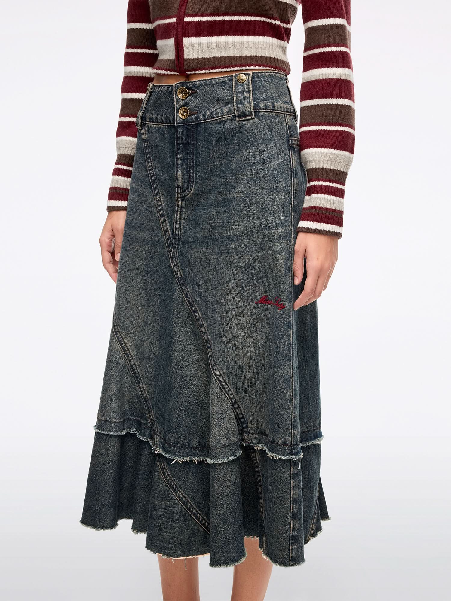 Patchwork Denim Maxi Skirt