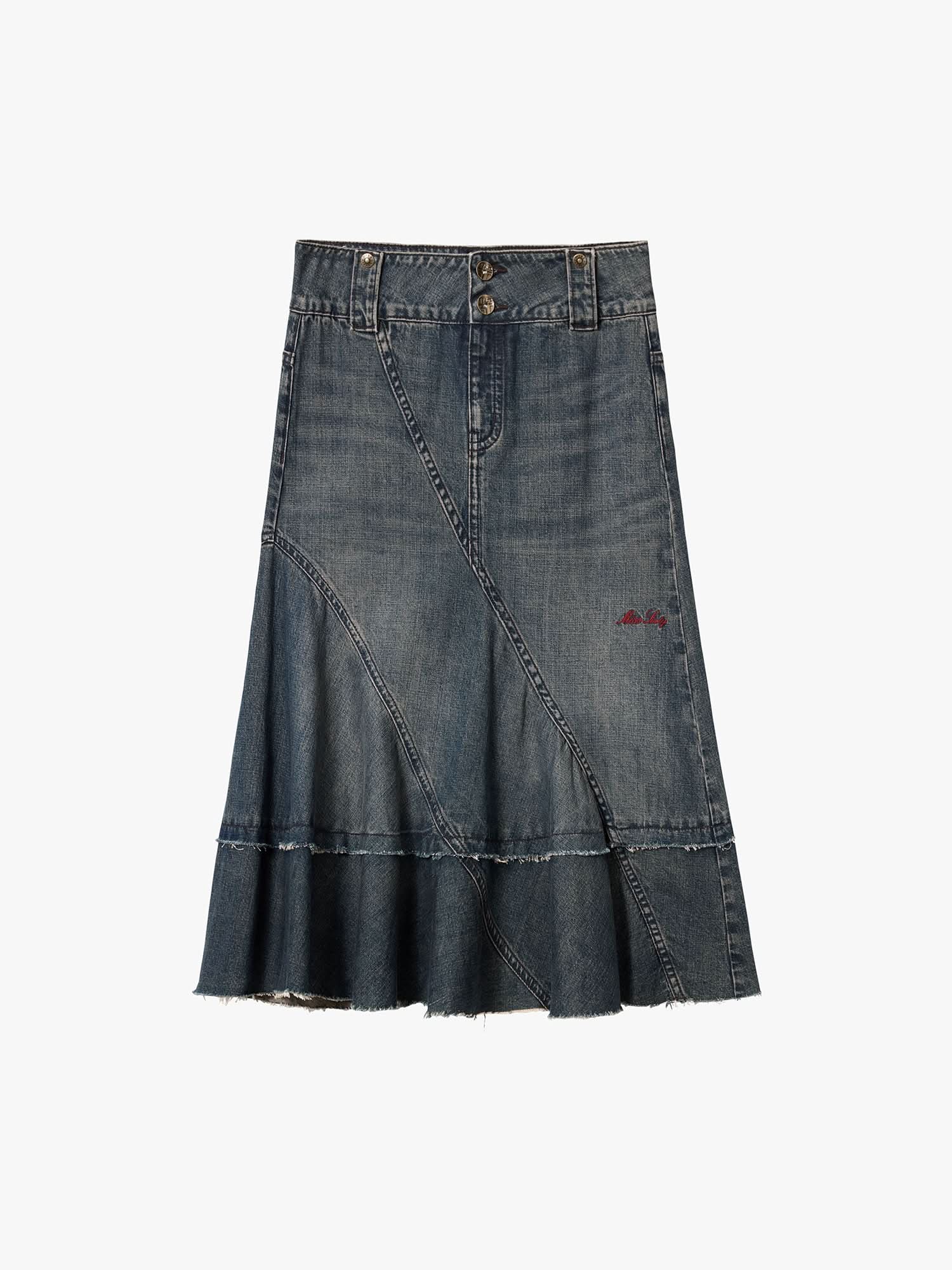 Patchwork Denim Maxi Skirt