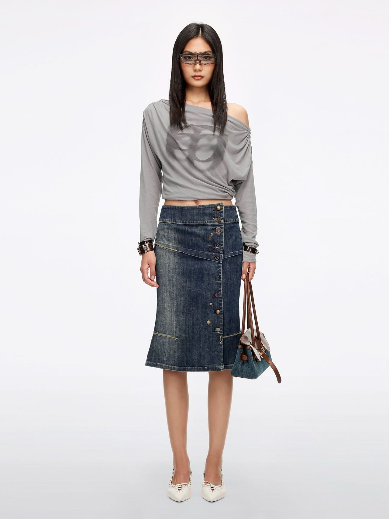 Multi-Button Denim Skirt