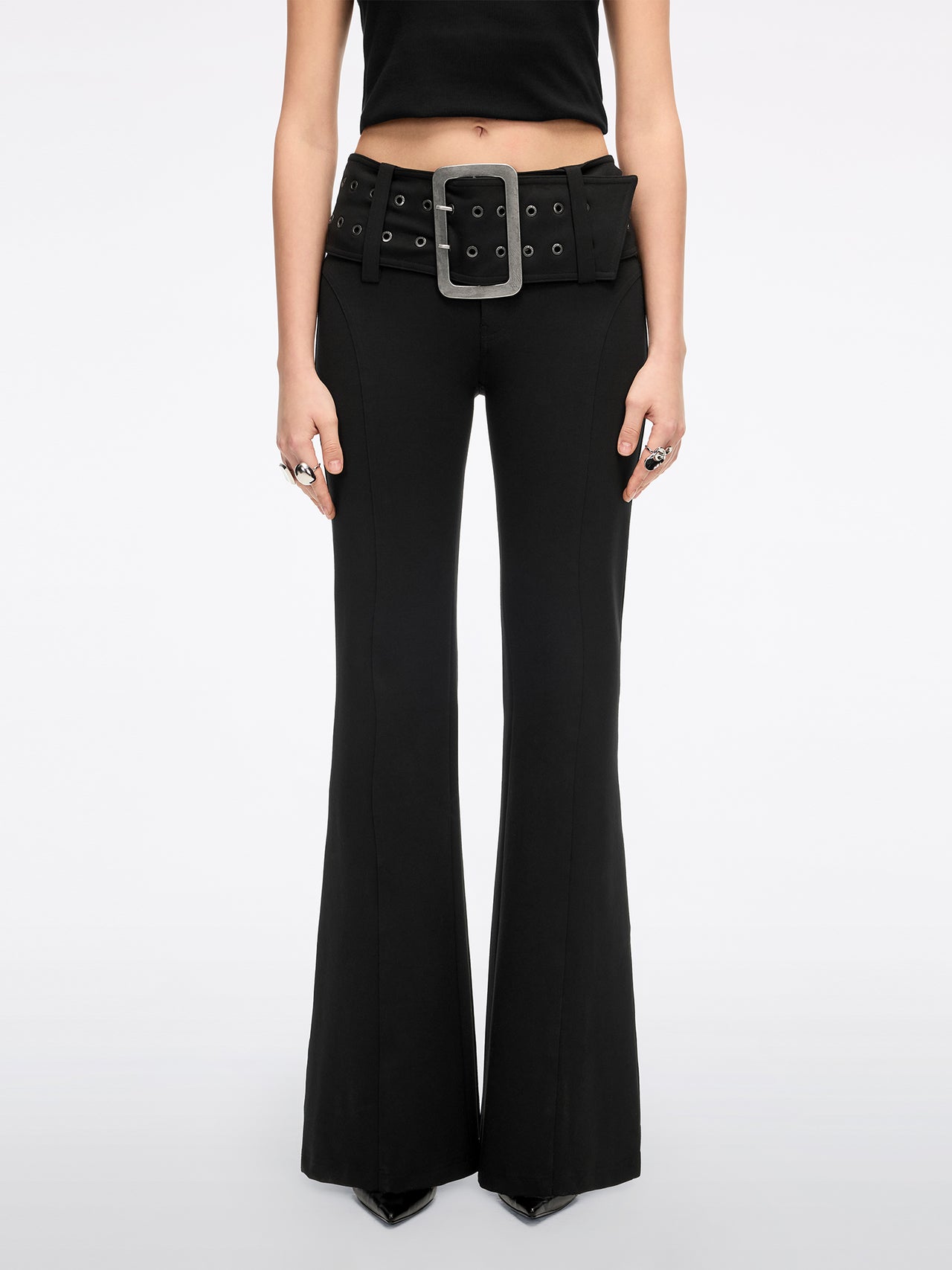 Wide-Belt Flared Pants