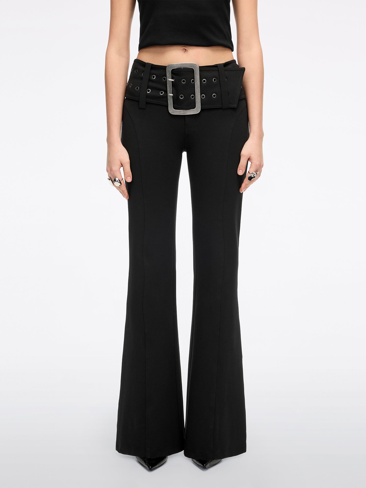 Wide-Belt Flared Pants