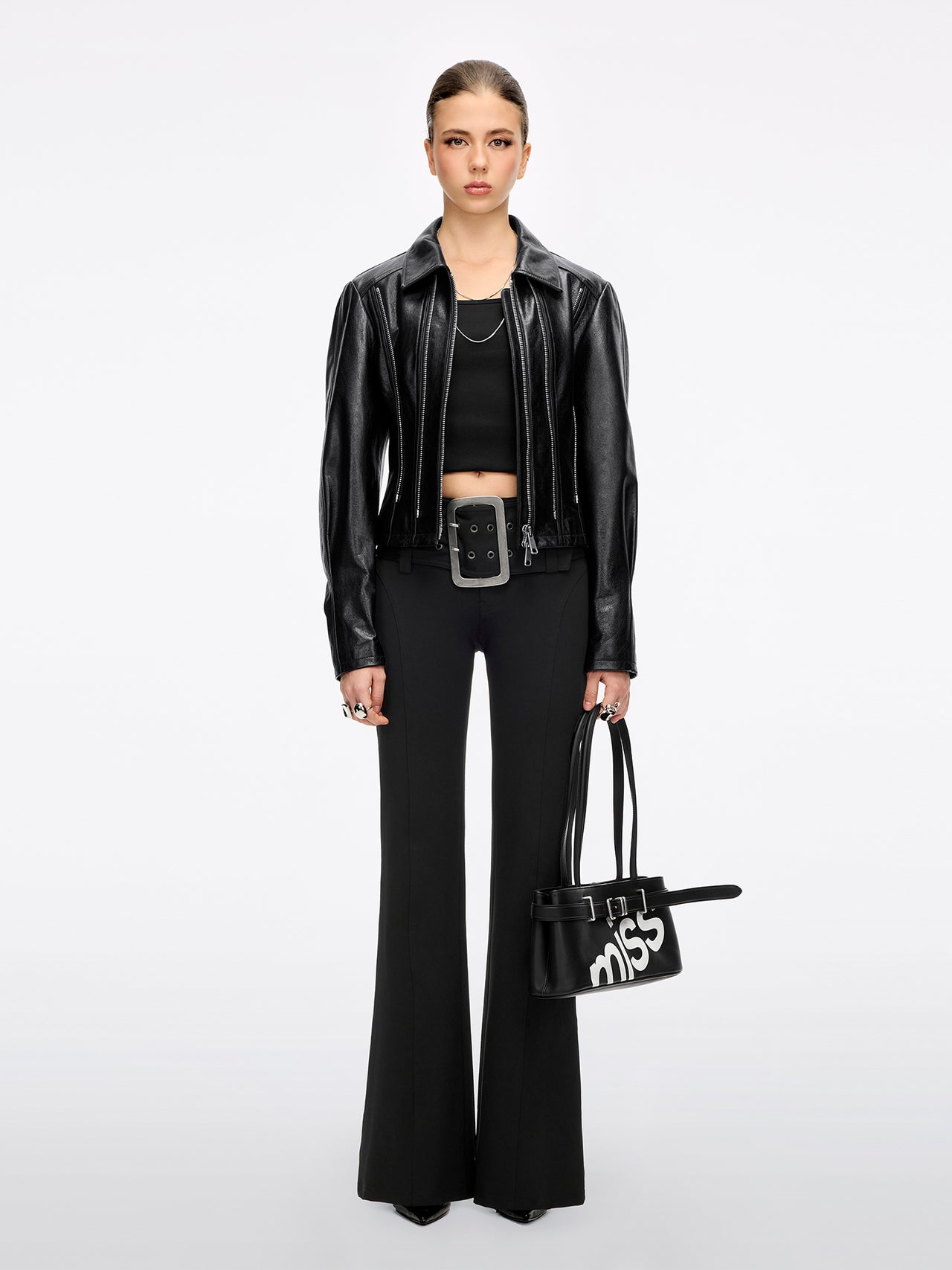 Wide-Belt Flared Pants