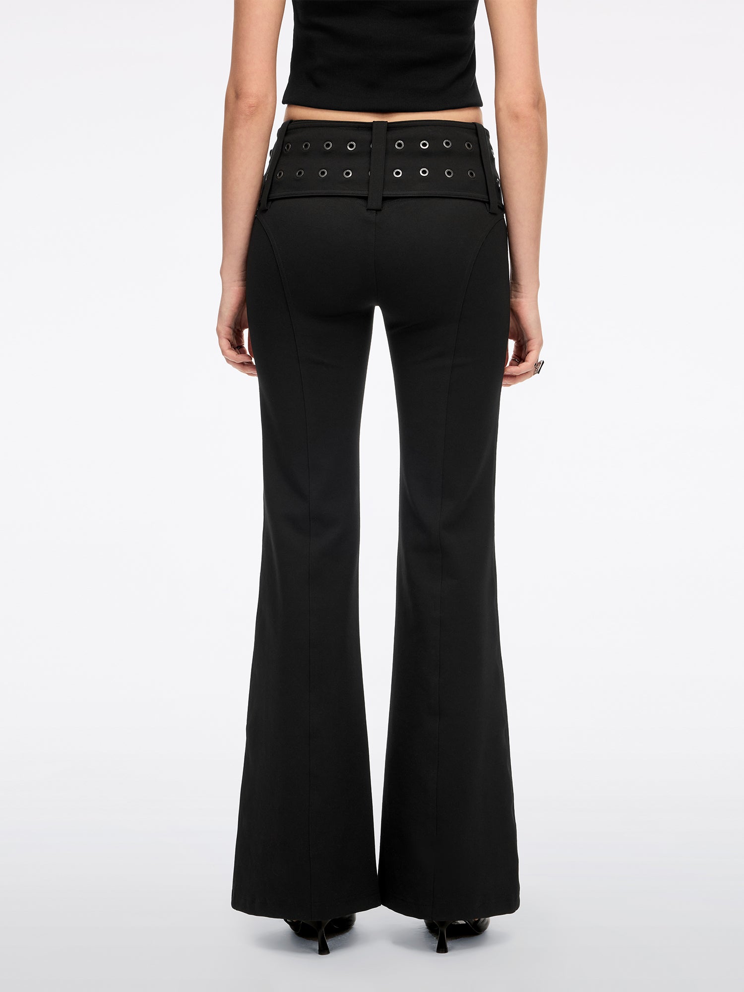 Wide-Belt Flared Pants