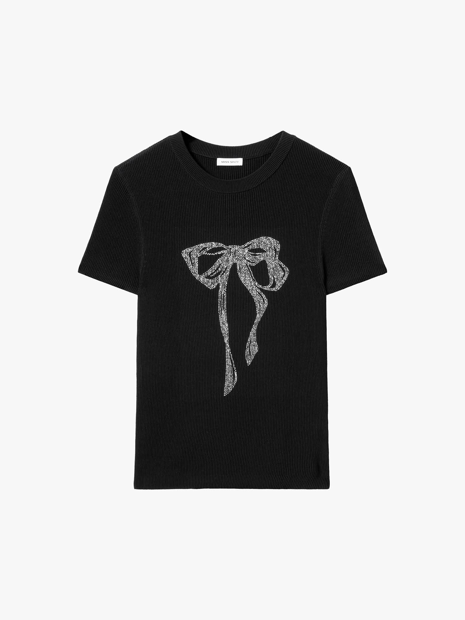 Rhinestone Bow Knit Top