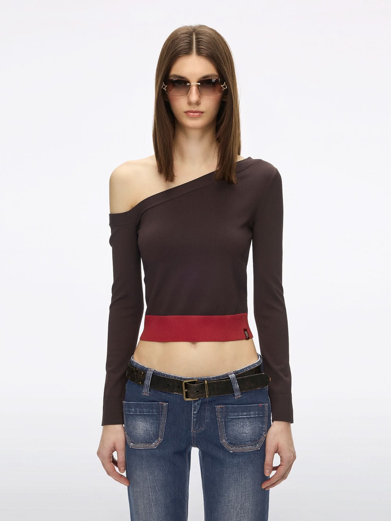Slanted Shoulder Knit Top