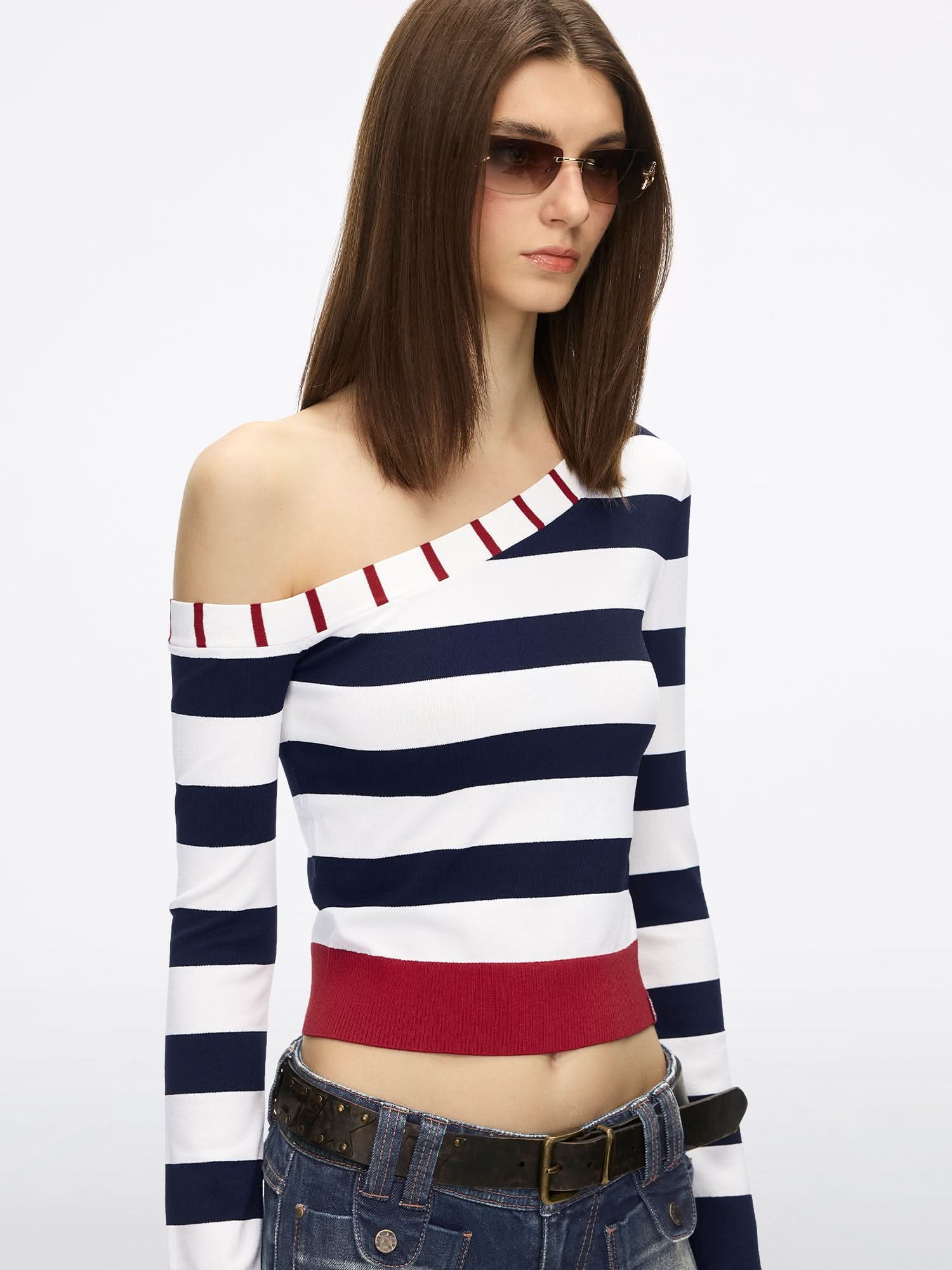 Slanted Shoulder Knit Top