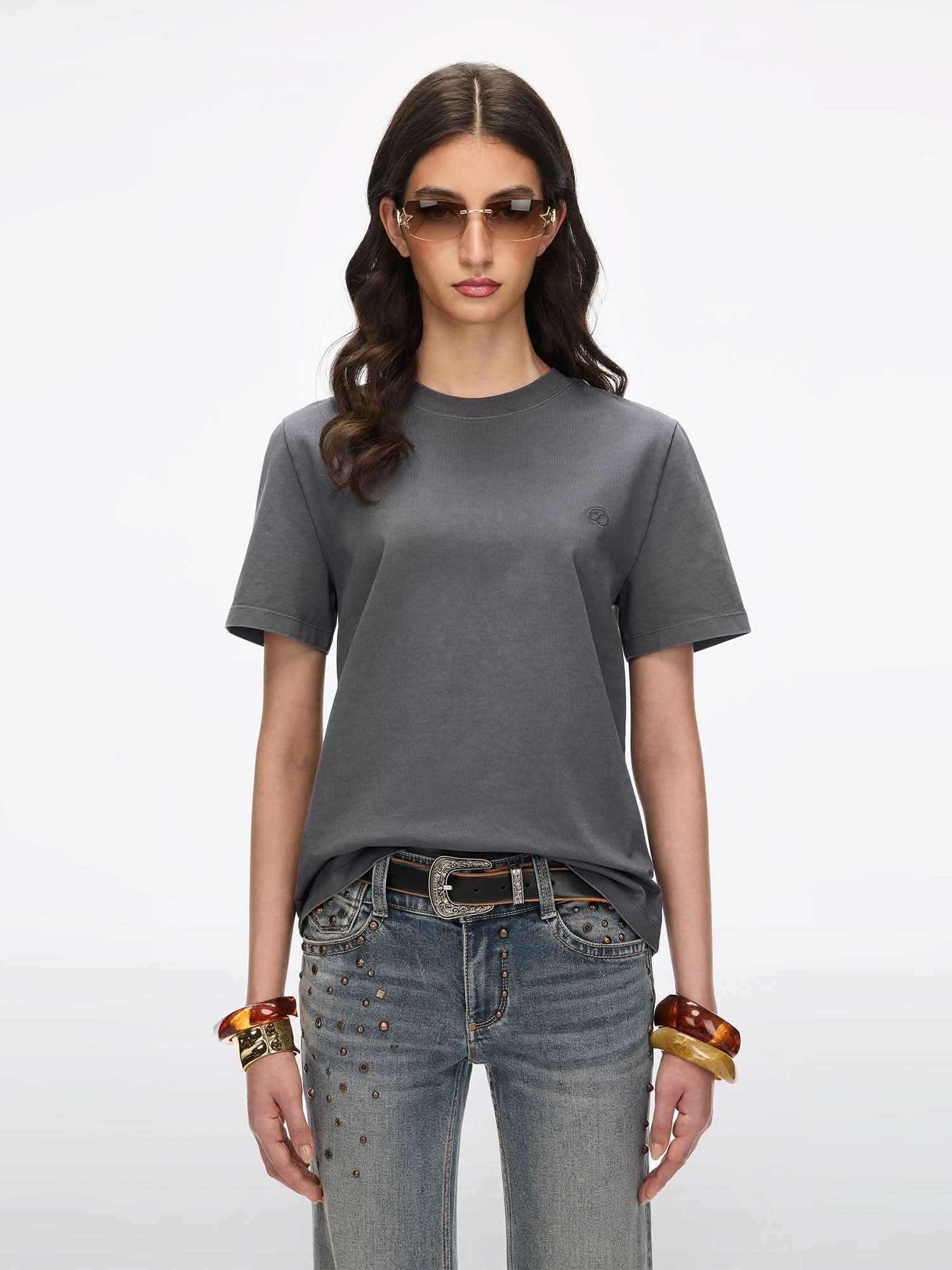 T-Shirt with Rhinestone Details